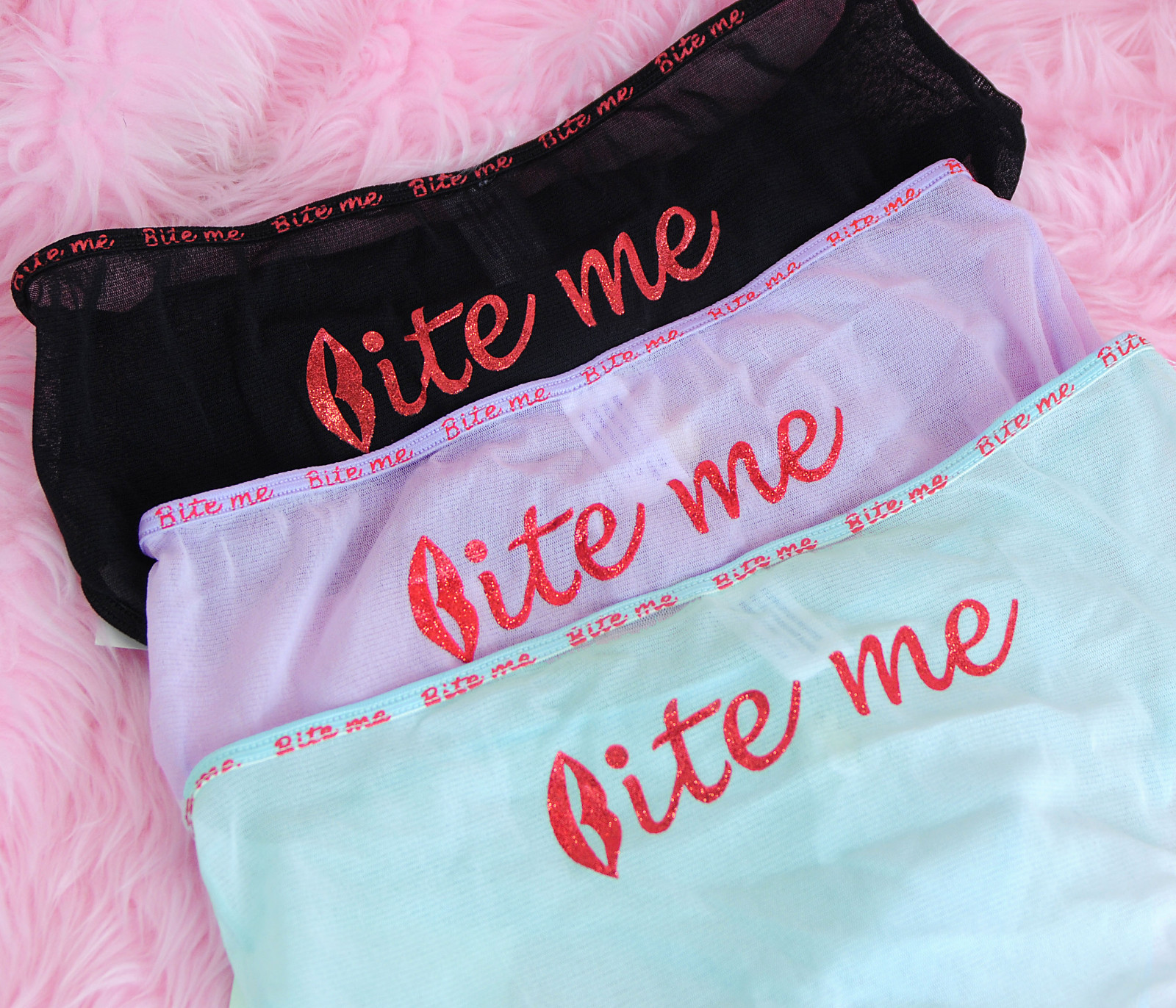 Sexy sheer “BITE ME” sissy nylon apple charm Hipster cheeky shorts panties sz 5