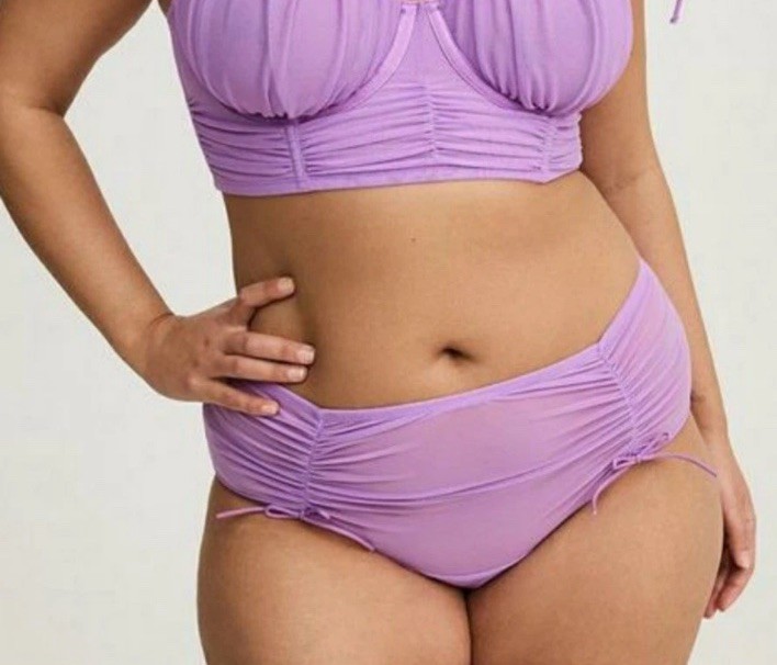 Torrid Purple Lavender Ruched Bow Sheer Mesh Cheeky Panty Plus Size 1 1X 14/16