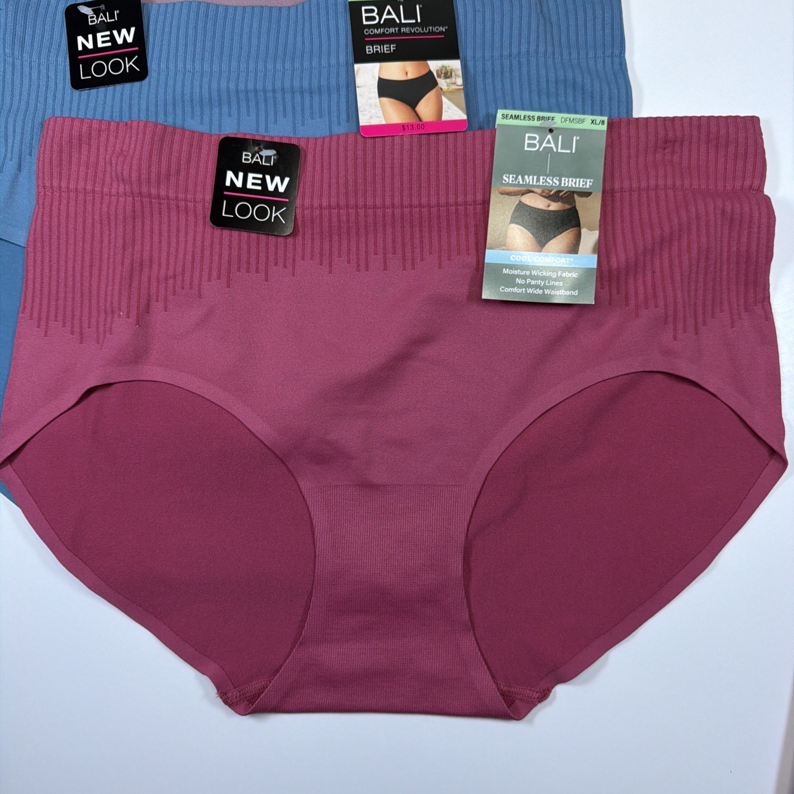 Bali Comfort Revolution Modern Seamless Blue Red Brief Panty XL/8 DFMSBF 4 Pack