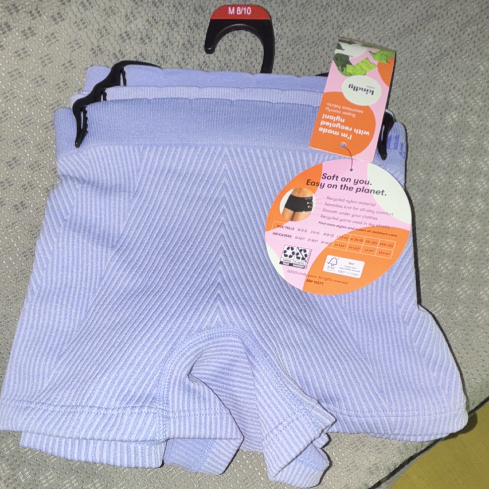 Kindly Yours 3 Pack Seamless Boyshort Panties M (8-10) Blue Stretch Recycled
