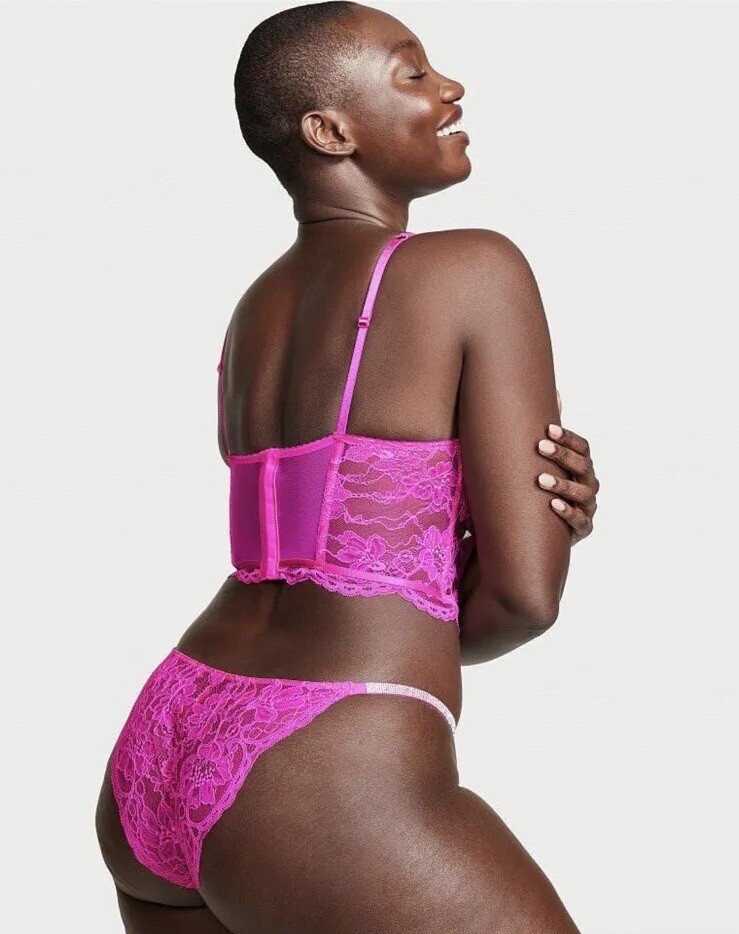 NEW Victoria’s Secret Very Sexy Rhinestone Shine Strap Cheekini Panty Fuchsia S