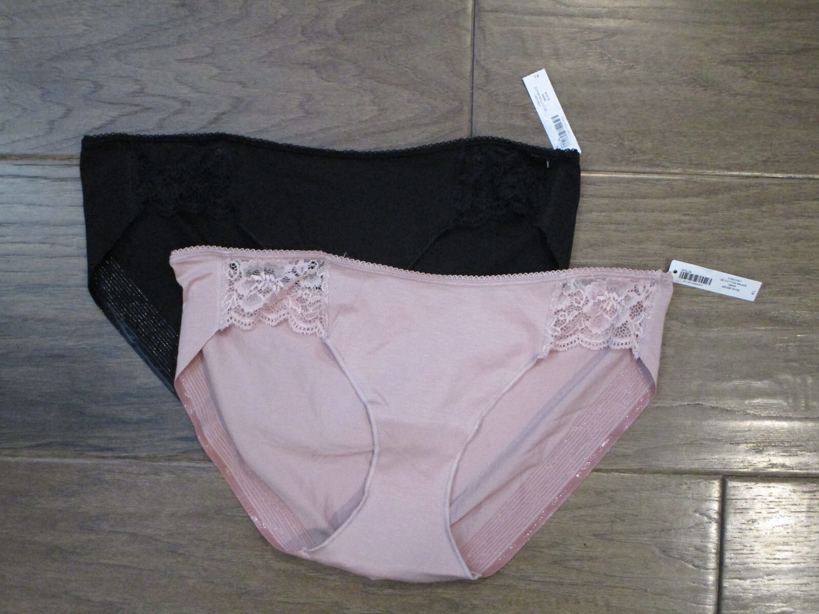 2-PACK SOMA VANISHING EDGE COTTON W/LACE BIKINI PANTIES IN BLACK/ROSE SIZE XL