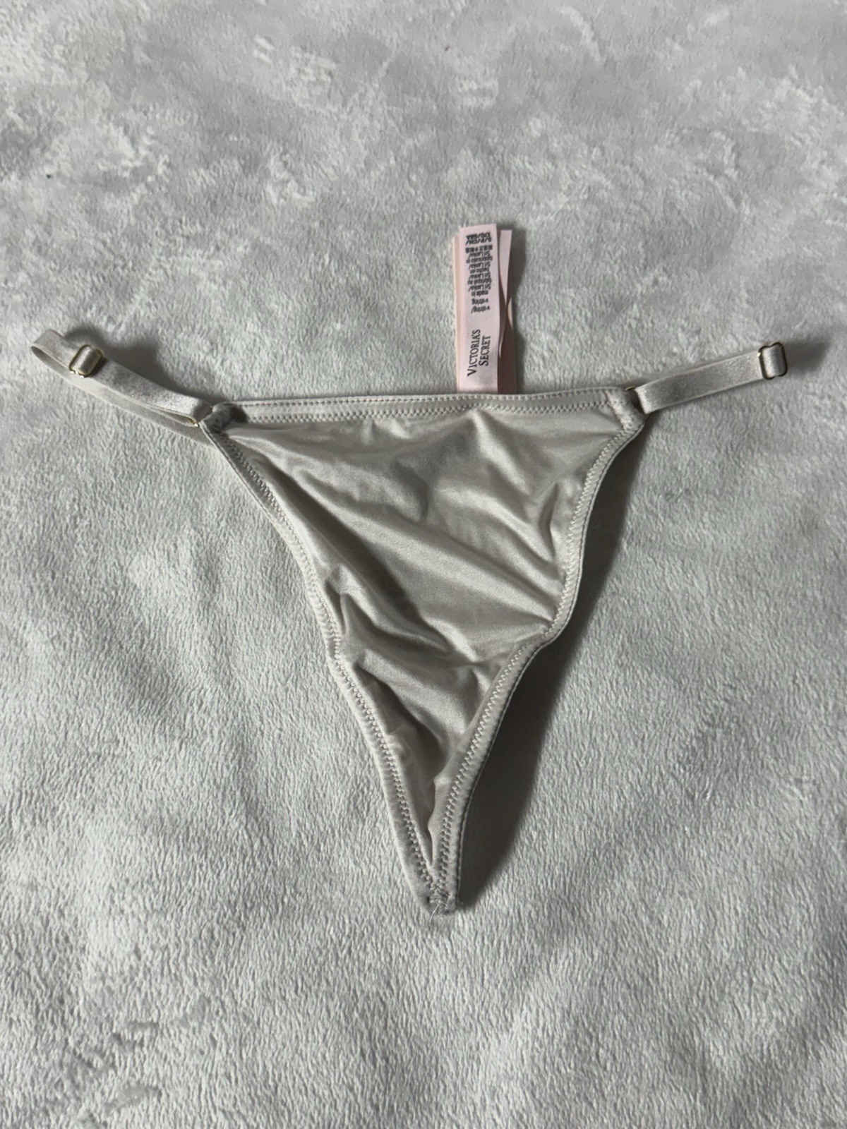 Victoria’s Secret V-String Panty NWT Silver Satin Adjustable Strap Size S