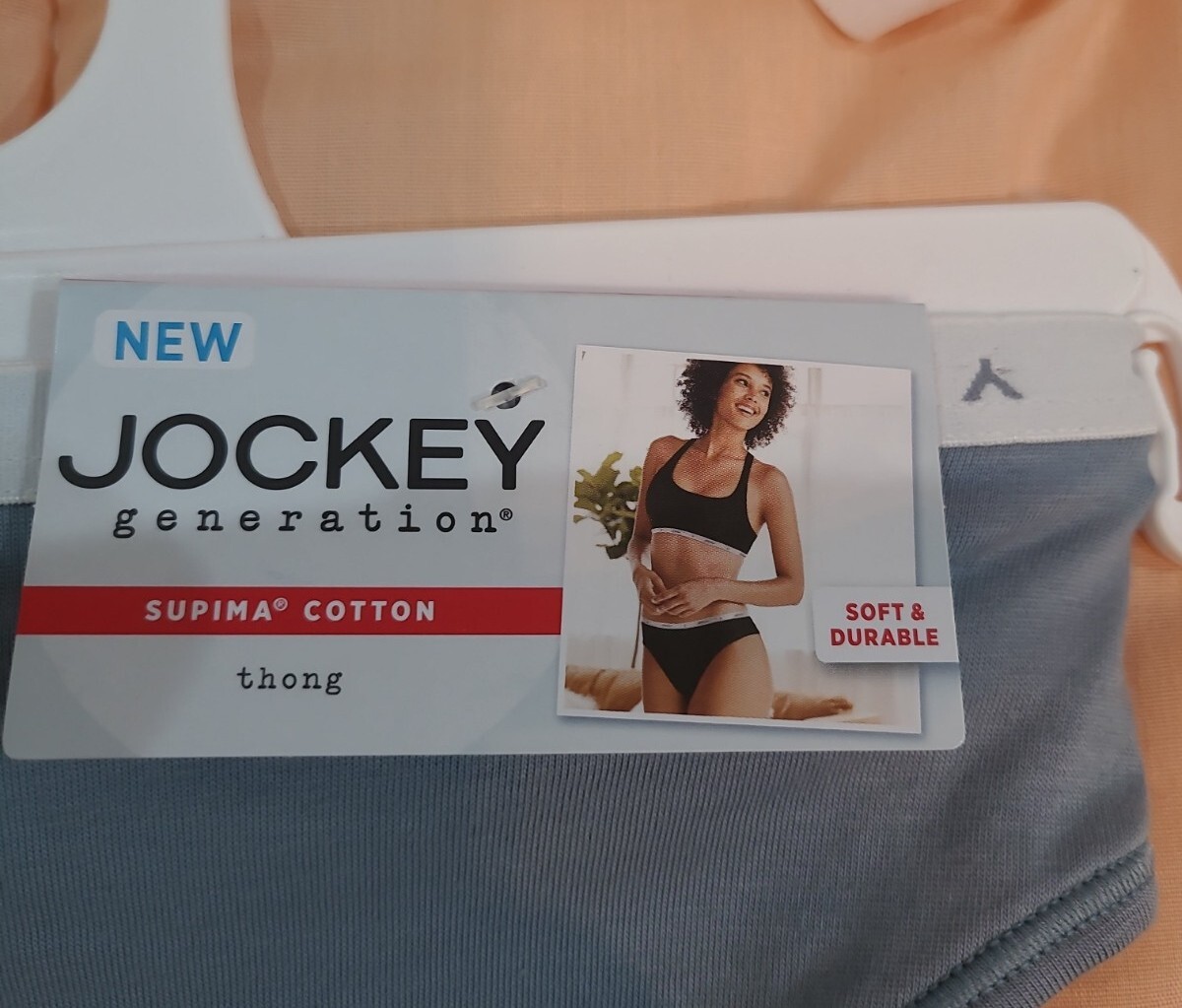 JOCKEY GENERATION Supima Cotton Logo Laserbond Thong Blue M/6 Soft Durable NWT