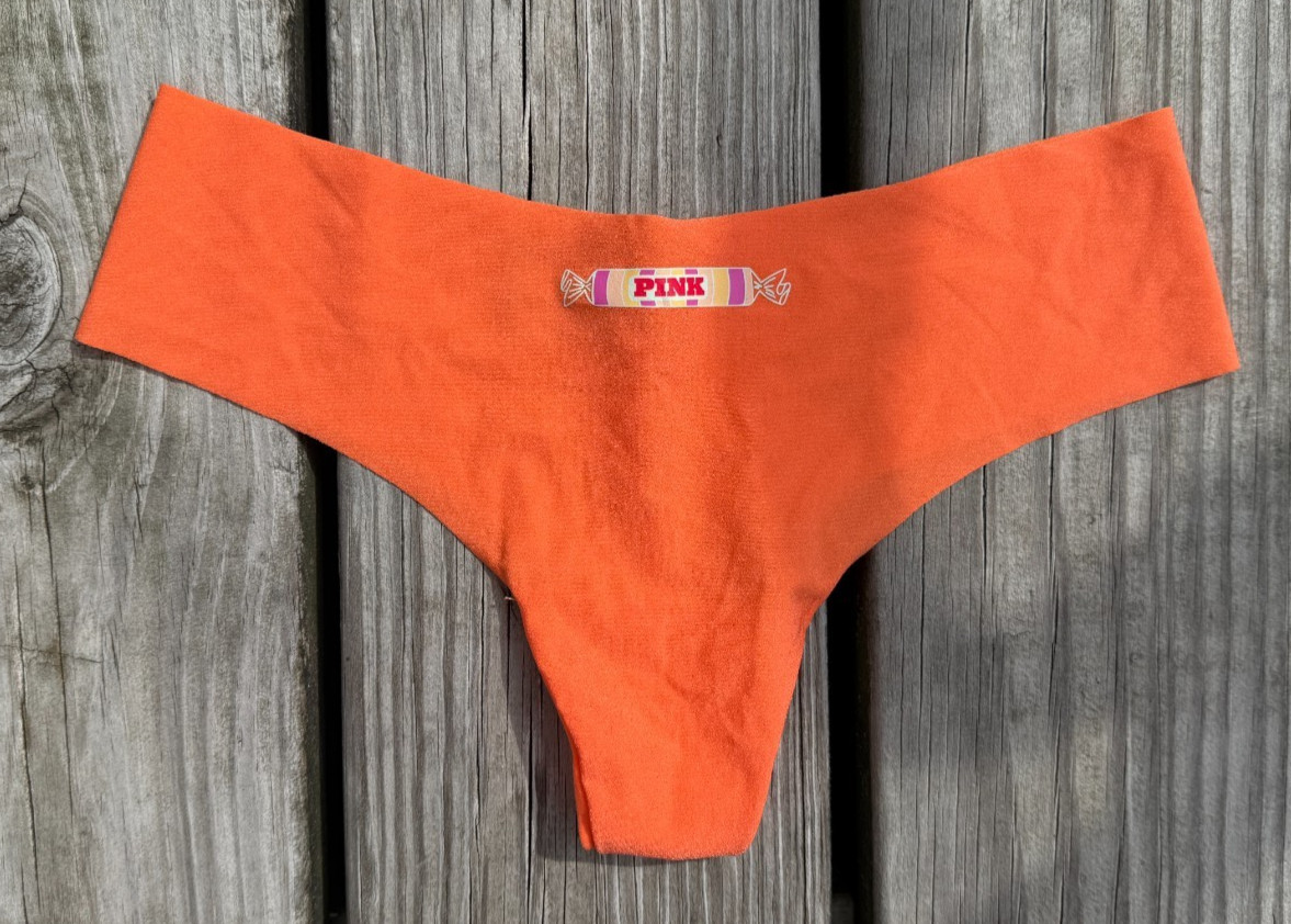 NWT Victoria’s Secret PINK orange candy logo no-show thong panties size M