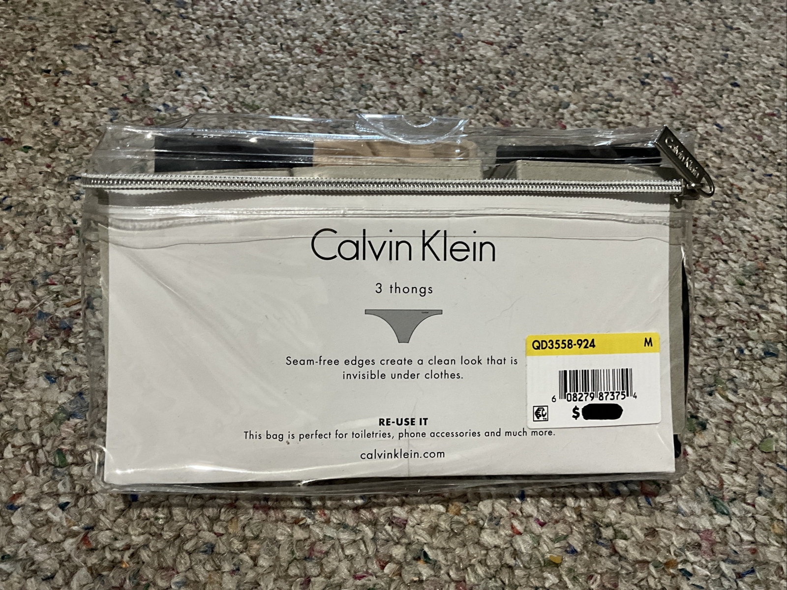 Calvin Klein Women 3-Pack Invisible Thong QD3558 QD3558 Nude Black Gray