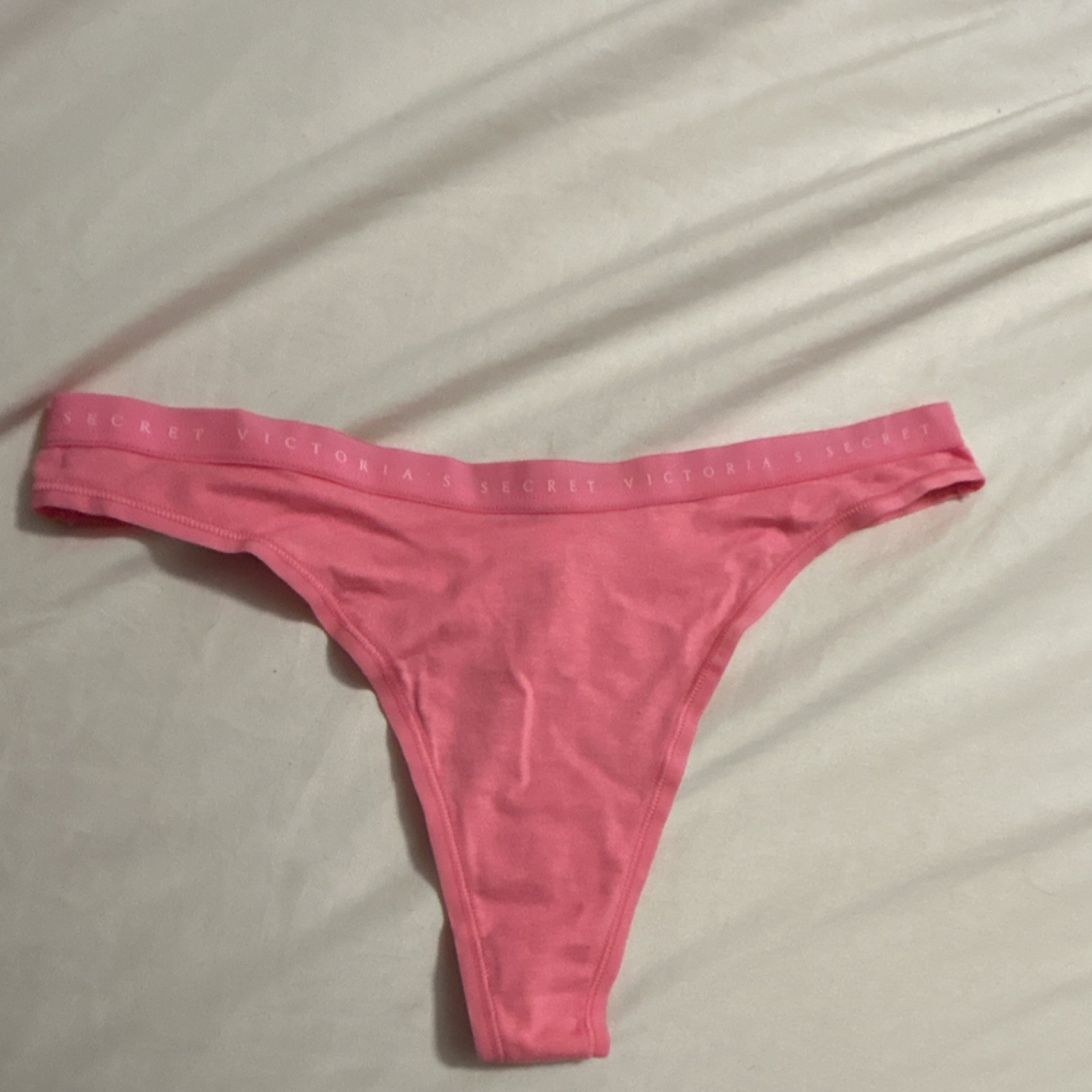 Victoria’s Secret Thong Panties Pink Cotton S/P Solid Logo Women’s 1 Pack