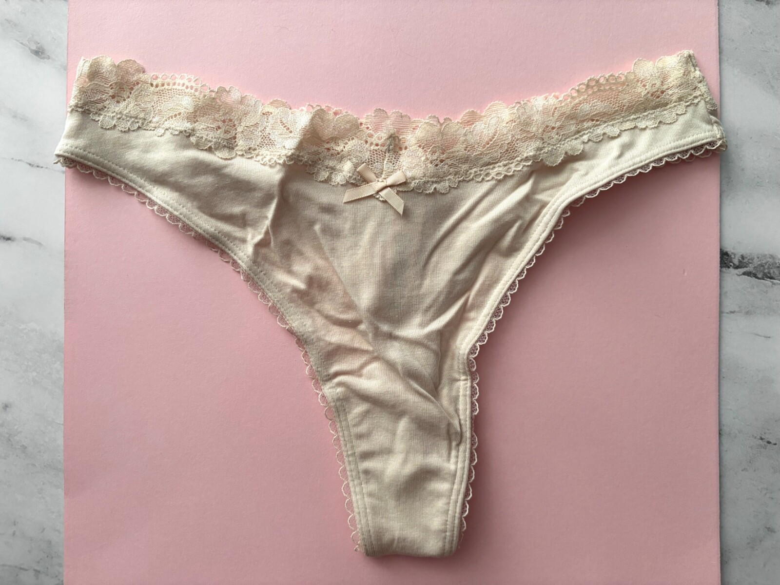 Victoria’s Secret Thong Panty Marzipan Tan Cotton Blend High Leg S M L XL