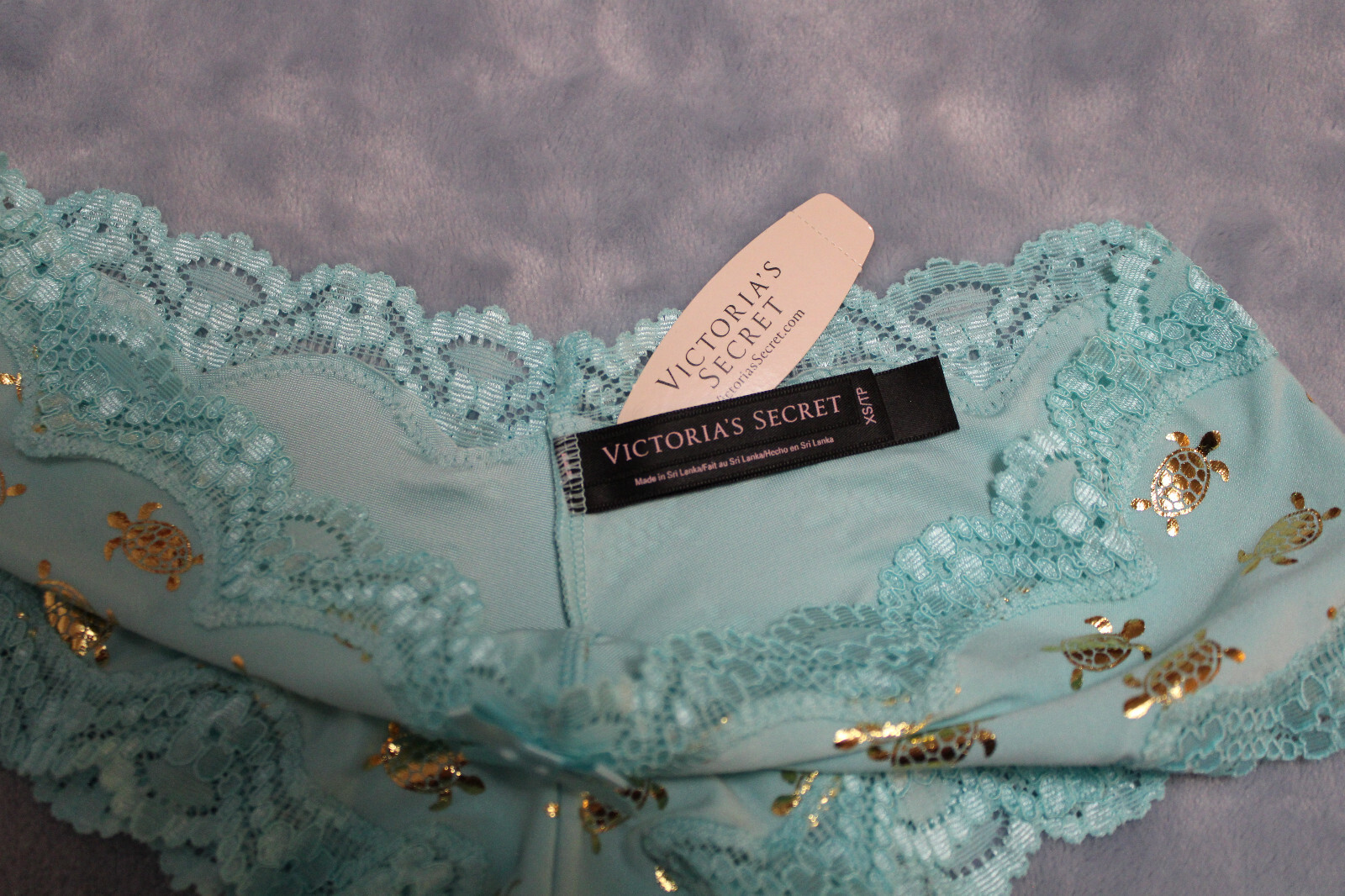 Victoria’s Secret Very Sexy Cheeky RARE Turquoise with Gold Turtles Size X Small