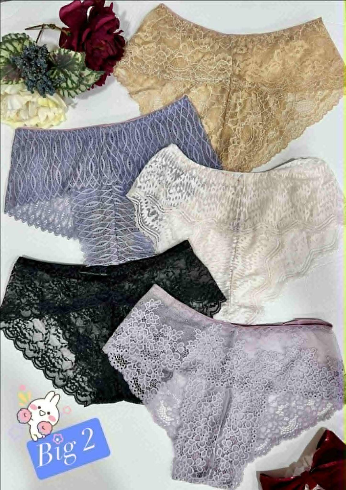 Floral Lace Underwear for Women colorful and vibrant Set of 5 panties Size S-XL