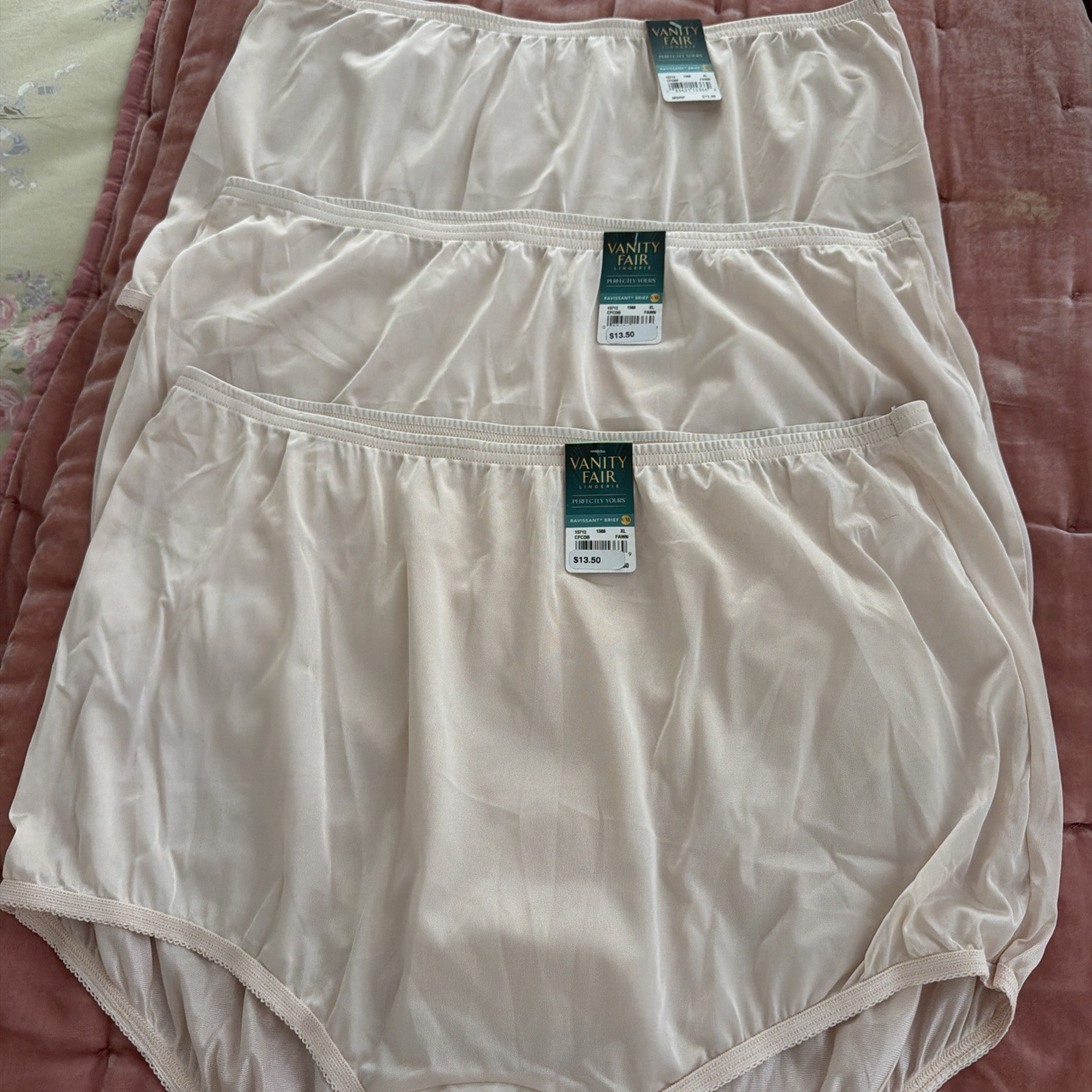 NEW 3 Vanity Fair Perfectly Yours Ravissant Tailored Brief Panties Fawn 8/XL