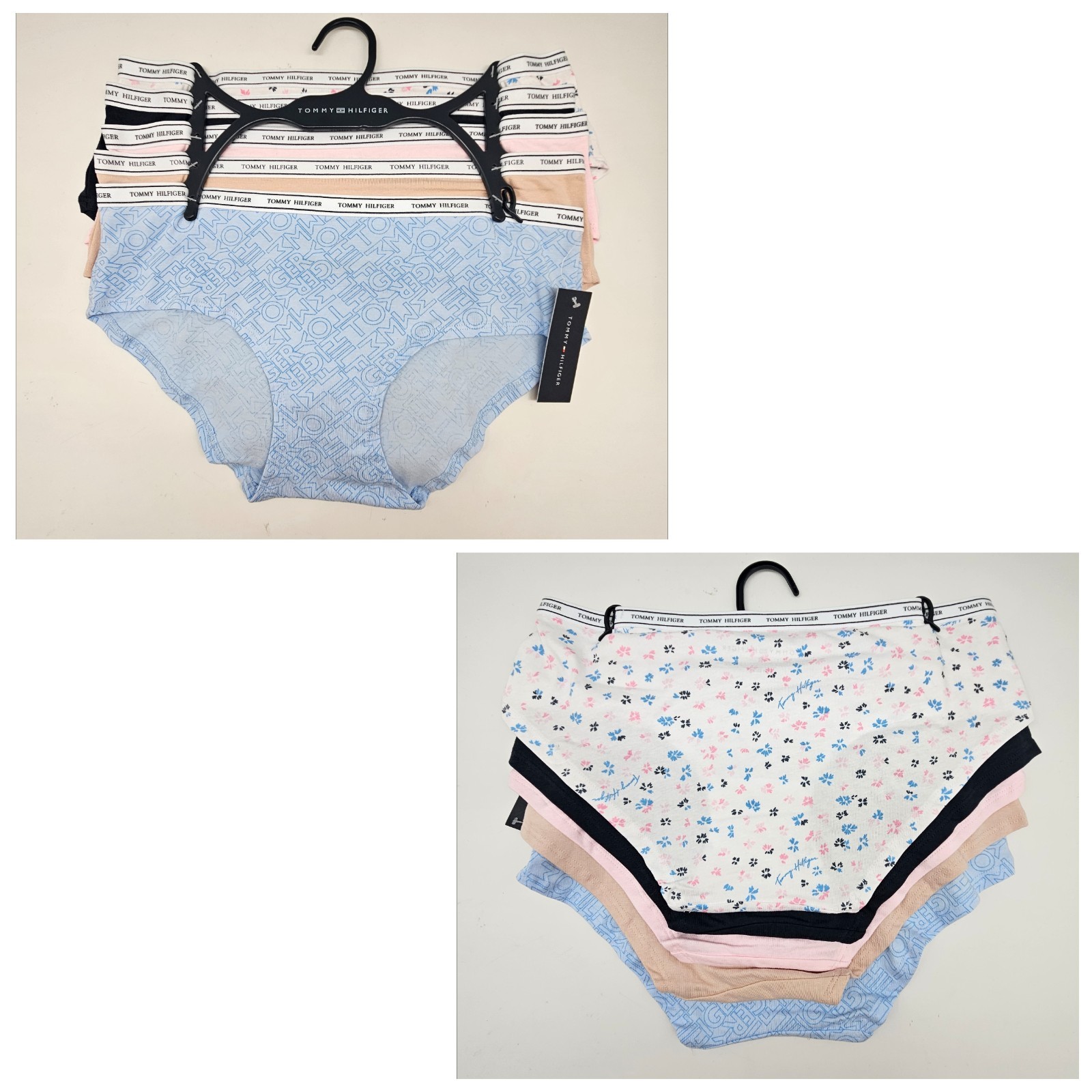 TOMMY HILFIGER 5 Pk Women M L Logo Cotton Hipster Panties White Black Pink Beige