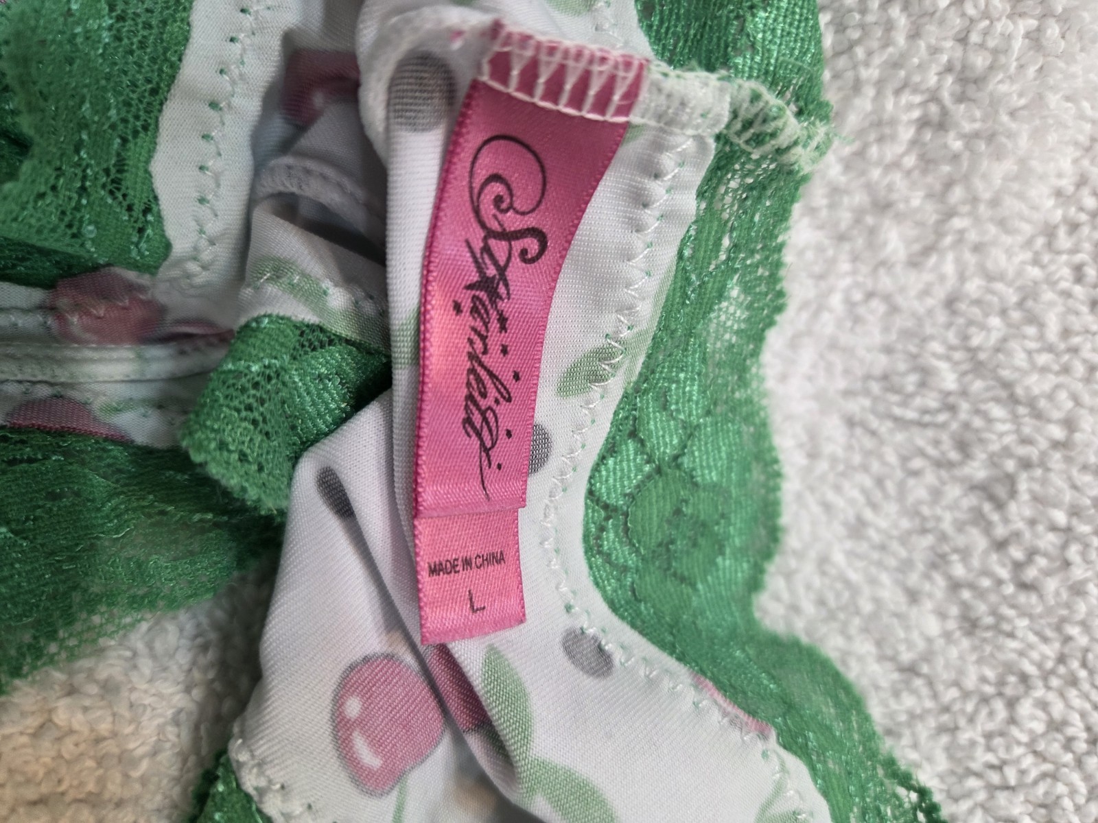 Vintage New Starlett Shiny Soft Low Rise Cherry Panty Boyshorts Green Lace Large
