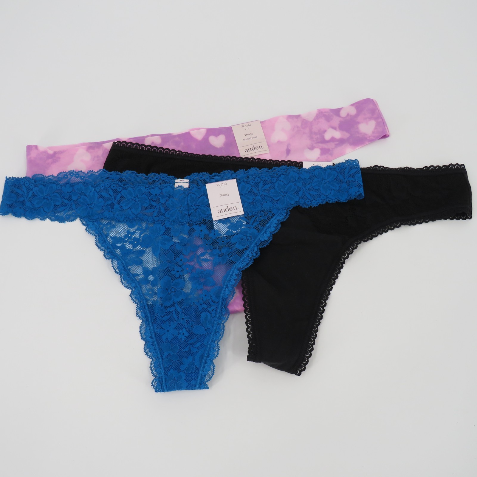 Auden Bonded Edge & Lace Thong Underwear Women’s Size XL (16) – 3 Pairs