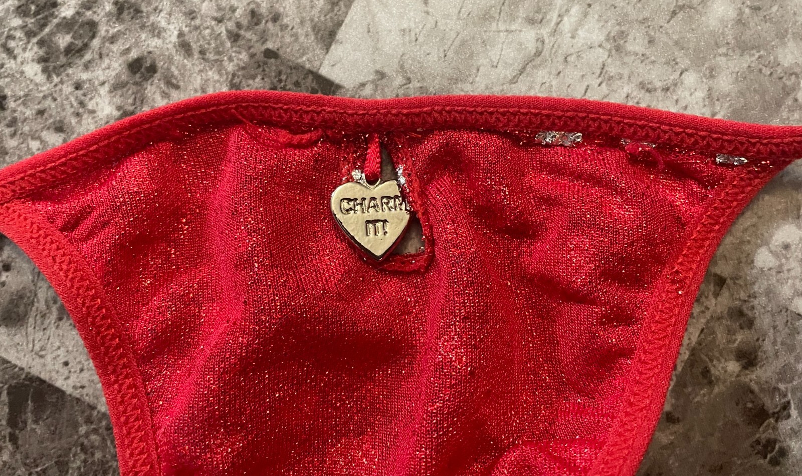 RENE ROFE RED SILVER HEART SHIMMER VINTAGE RARE STRING BIKINI PANTIES RUN SMALL
