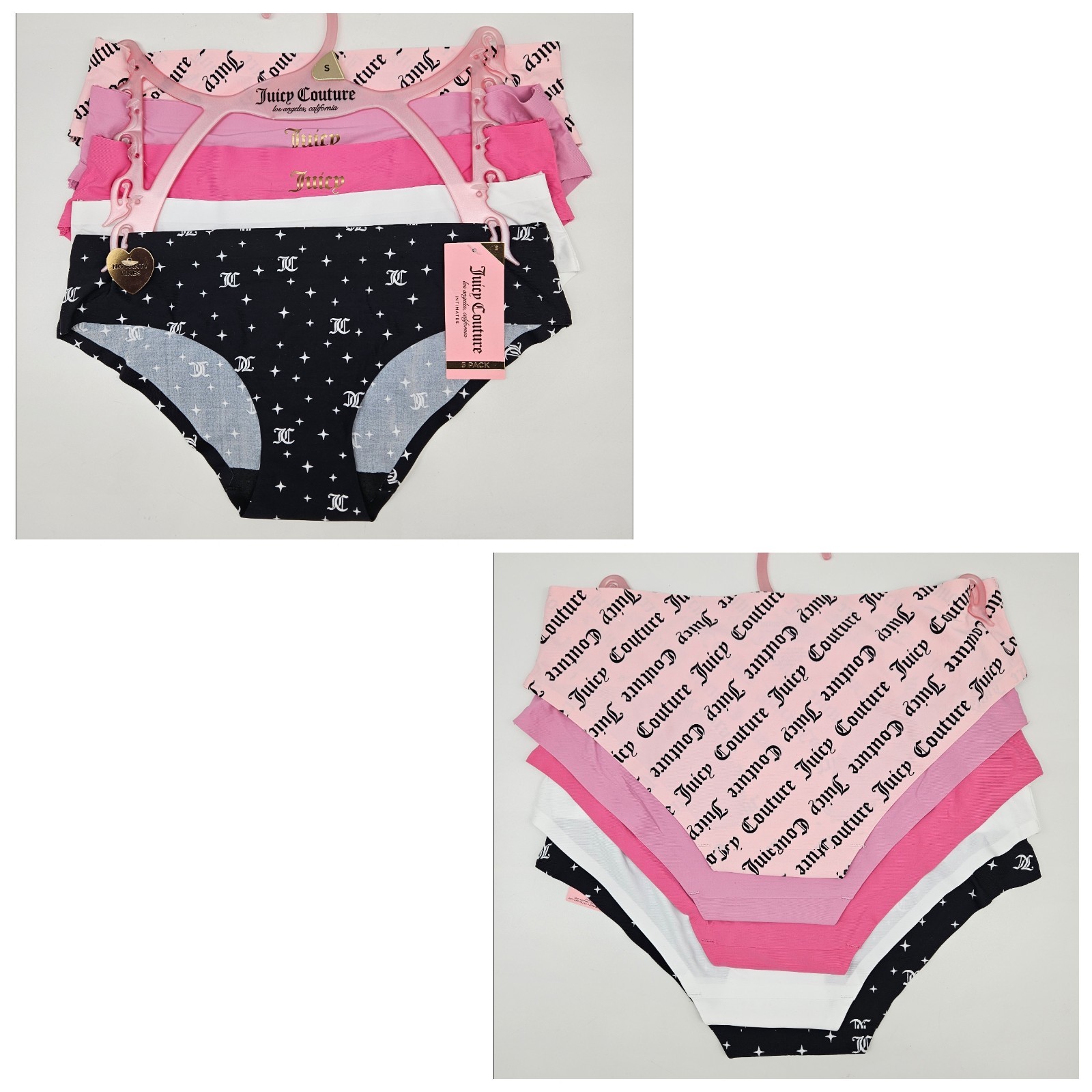 JUICY COUTURE 5 Pack Women’s S M L No Lines Logo Panties Pink White Black