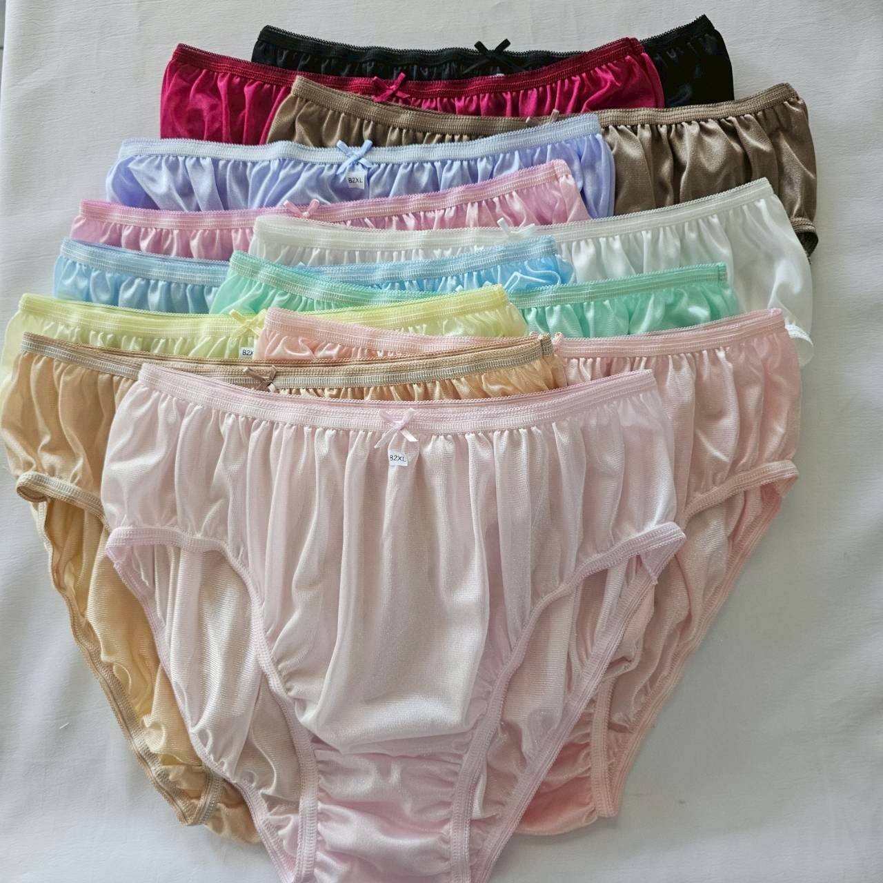12 Big Bikini Underwear Nylon Woman Panties Soft Smooth Briefs Mid-Waist/Mix/2XL
