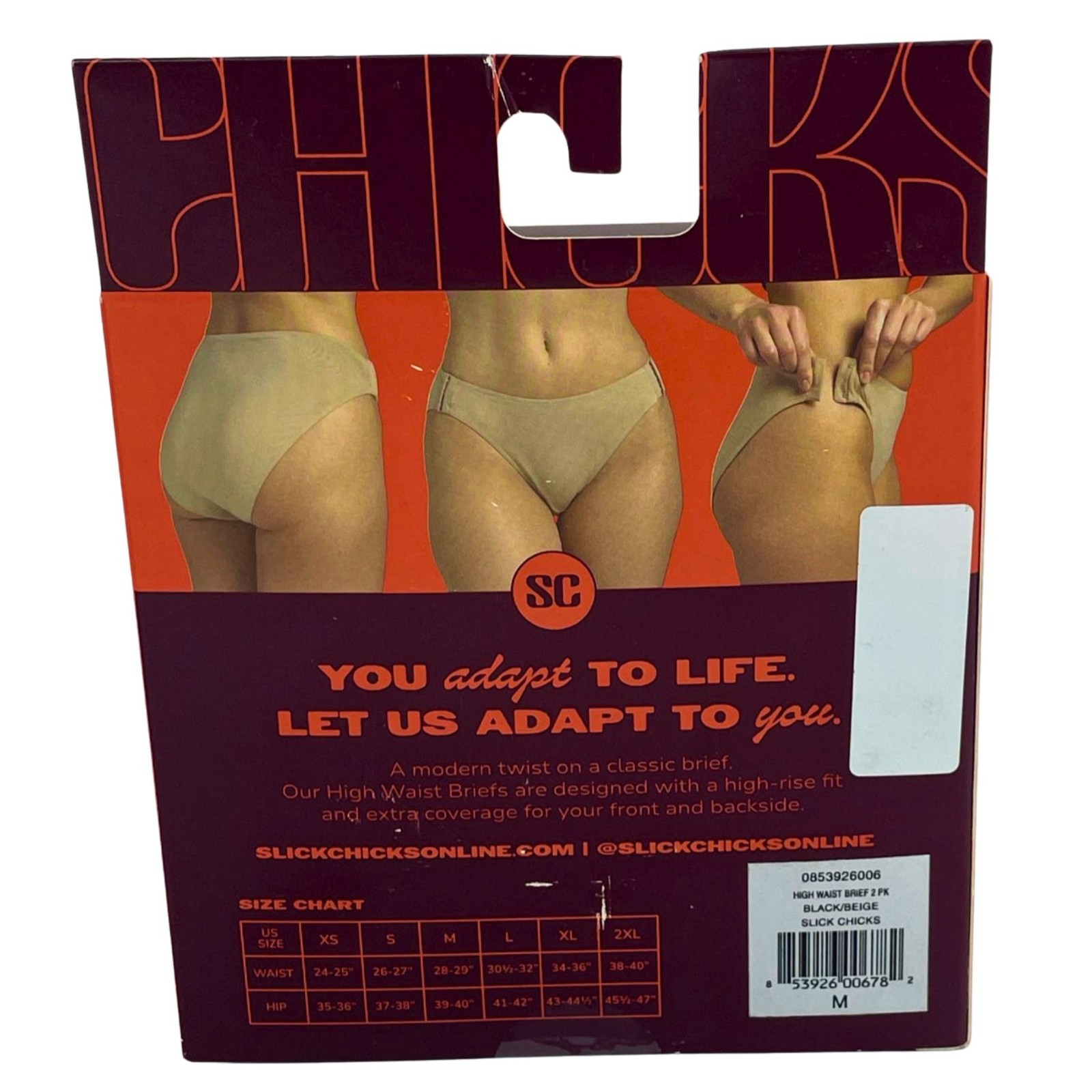 Slick Chicks Side-Fastening High Waist Briefs Underwear Black Beige Medium 4 Pac