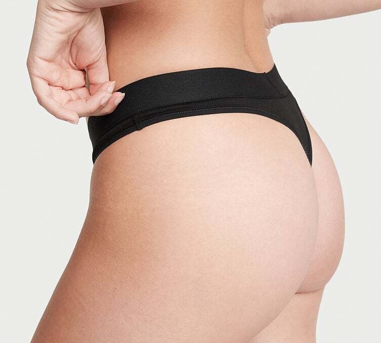 Victoria’s Secret Sexy Shine Patch Band Thong Blk Pantie Elegant Bling Logo NWT