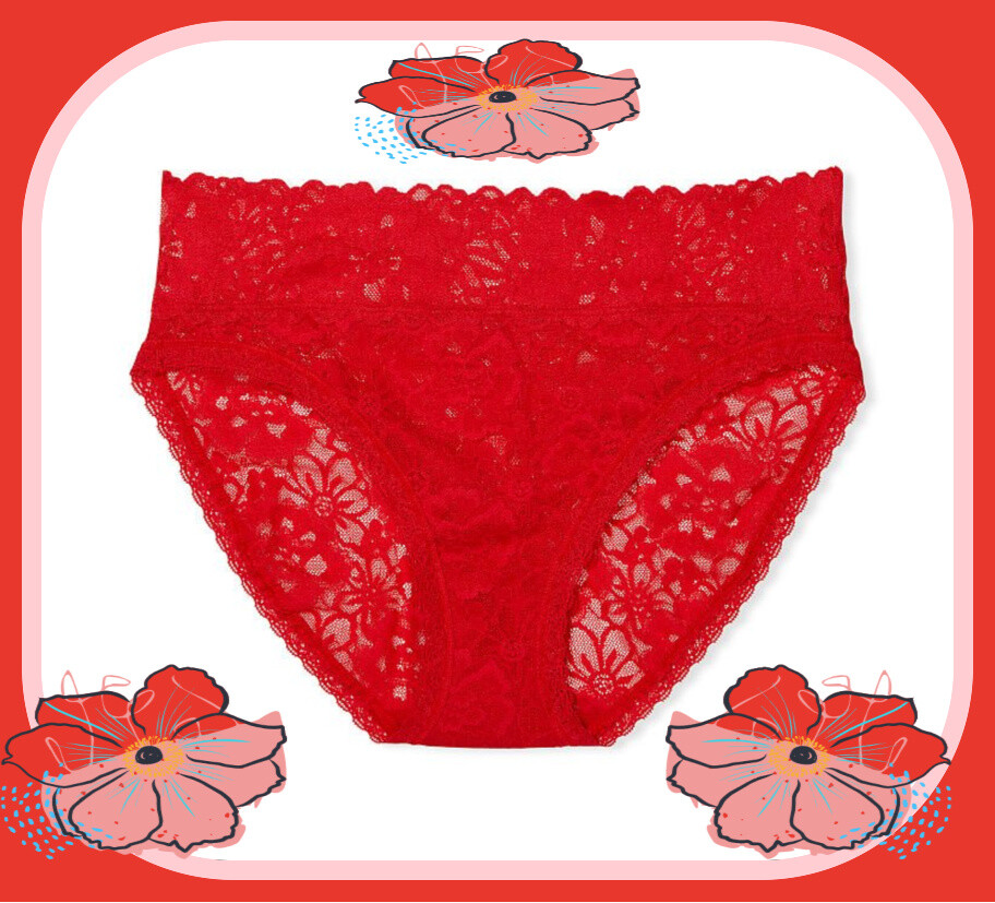 M Red THE LACIE Full Floral Lace Stretch Victorias Secret HighLeg Brief Pantie