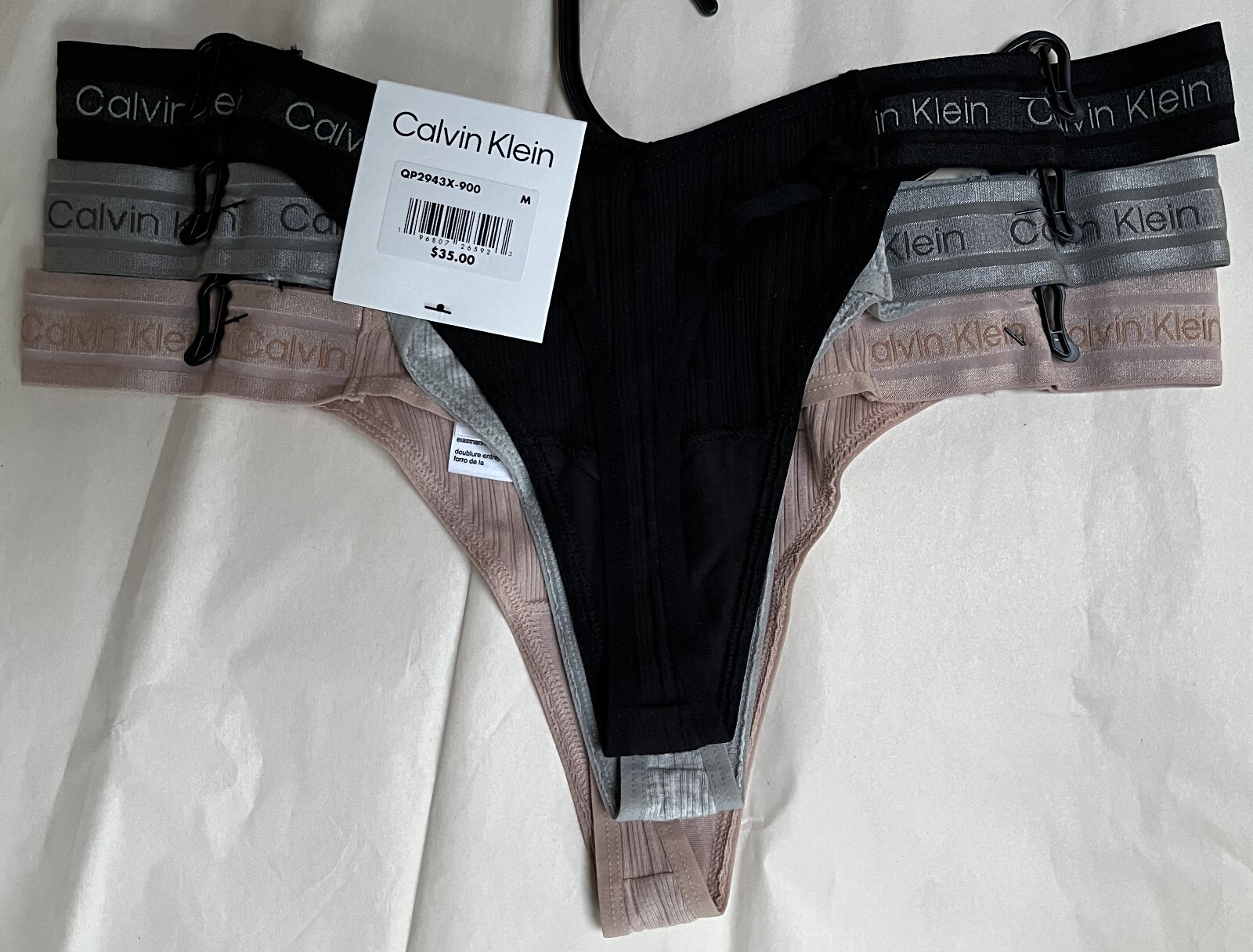 NWT CALVIN KLEIN 1 TAN 1 GRAY 1 BLACK THONG PANTY QP2943X MEDIUM $35