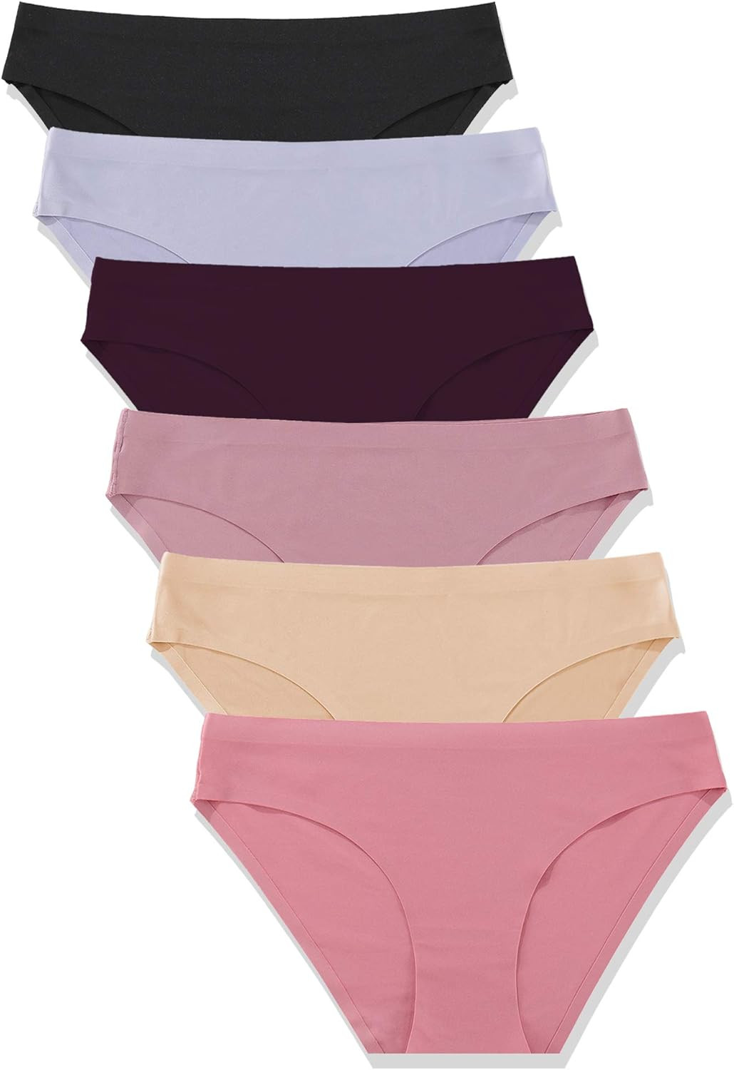 6 Pack Women’s Seamless Hipster No Show Underwear Soft Stretch Bikini Briefs