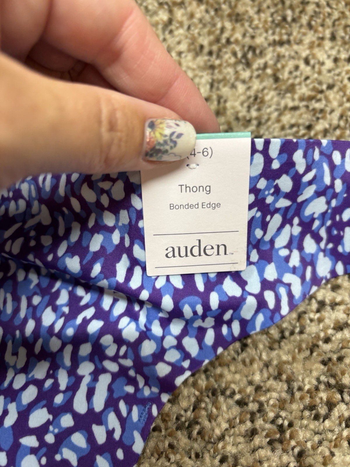 Auden Purple/Multi-Color Bonded Edge Thong. Size: S (4-6).