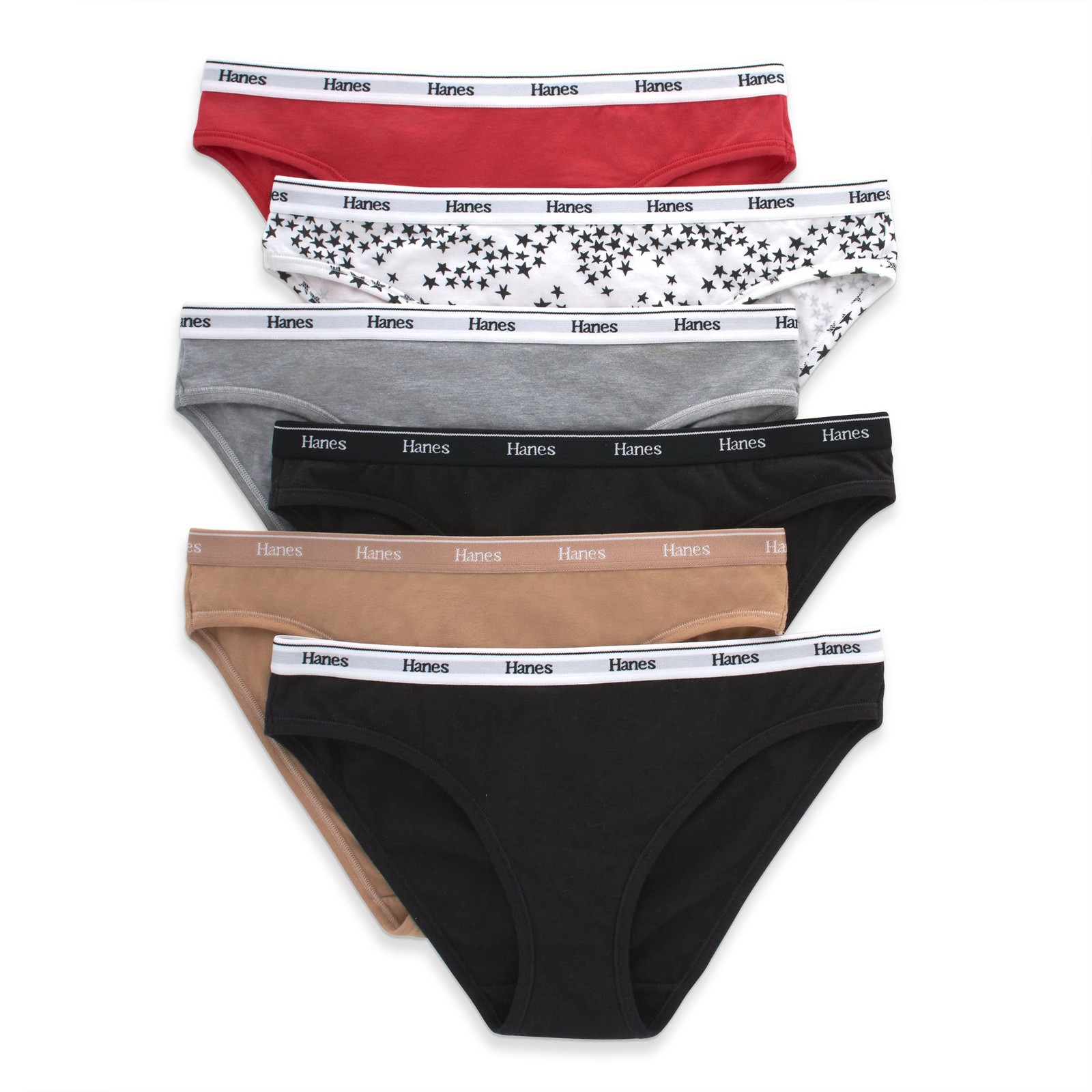 Hanes Originals Women’s Bikini Stretch Cotton Panties 6-Pack Assorted Colors