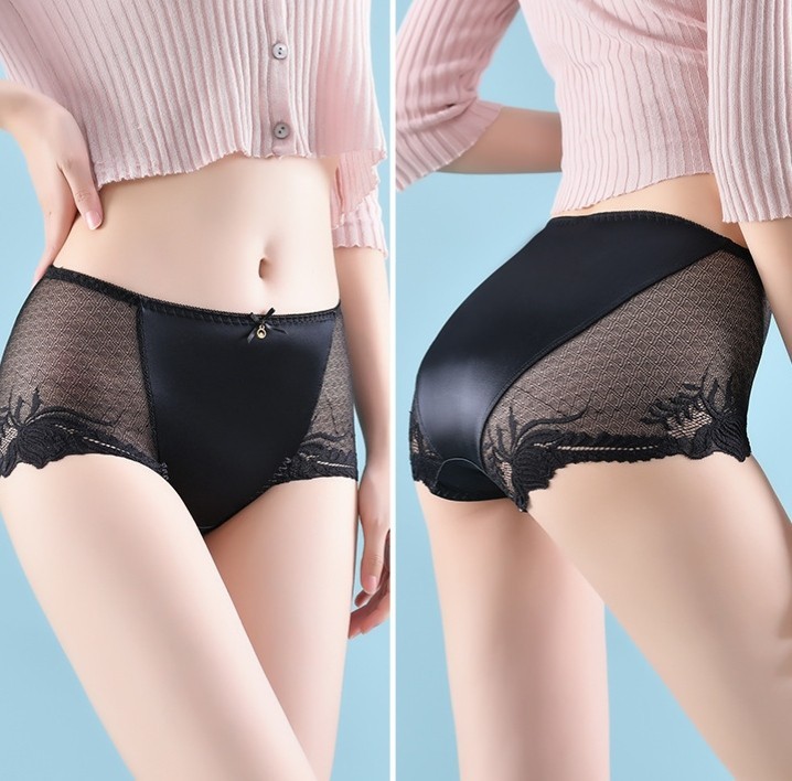3 Pack Lace Satin Seamless Panties Tummy Control Butt Lift Bikini Sheer Silk