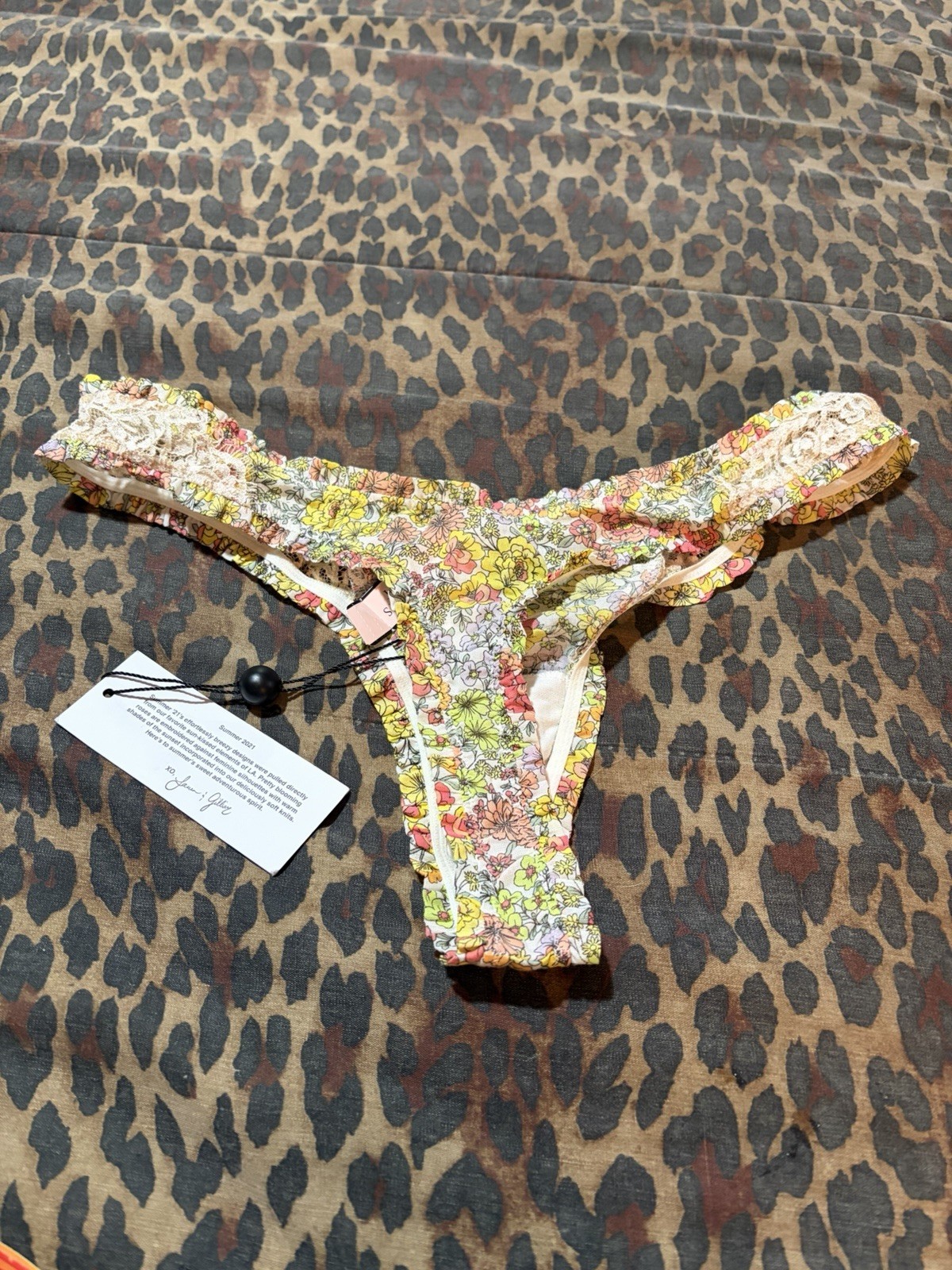 Victoria’s Secret Love Lemons Esme Floral Cotton Ruffle Lace Insets Thong NWT Sm