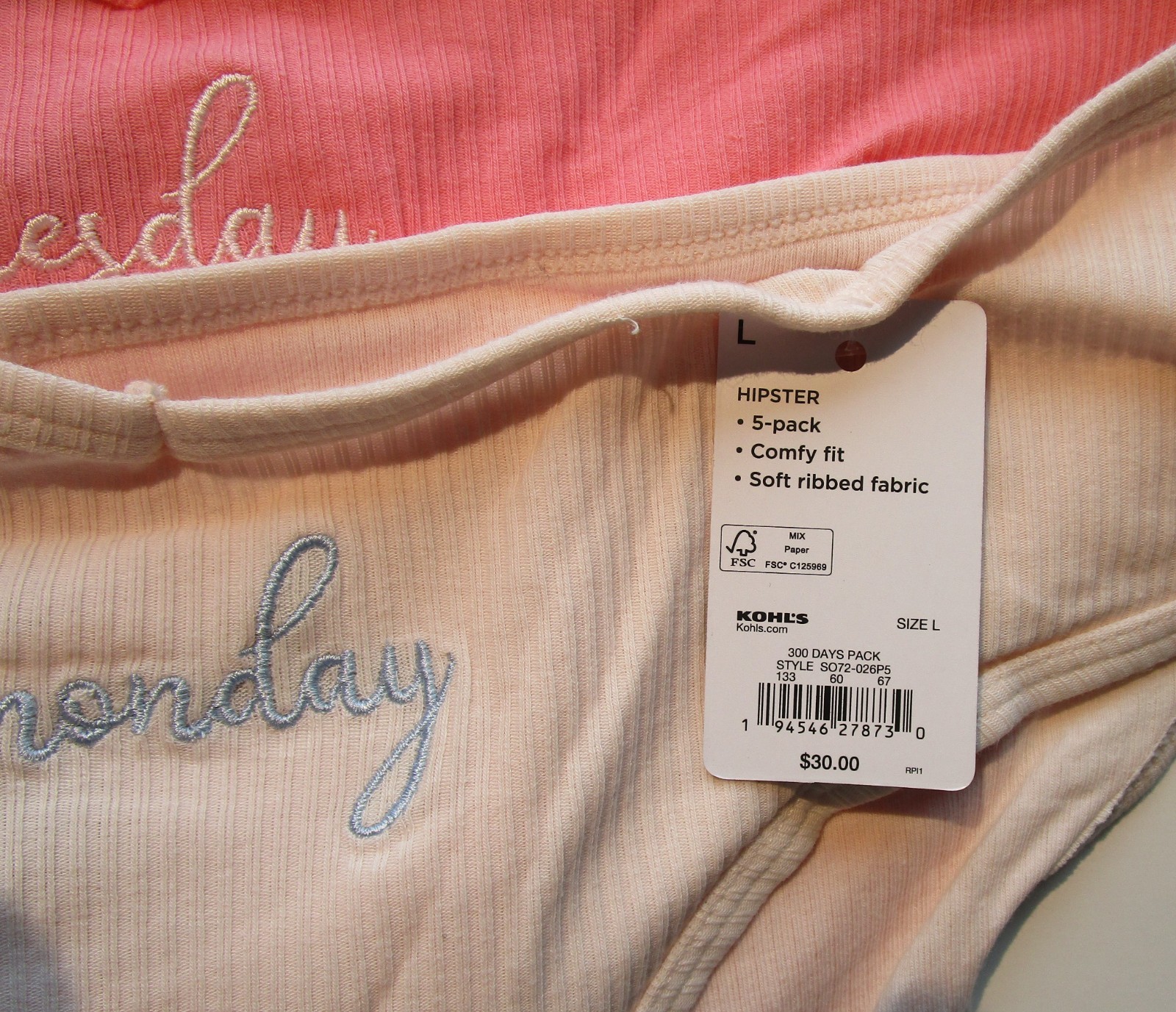 SO Intimates Hipster Pantie 5 Pack Style SO72-026P5 Size Large NWT Retail $30