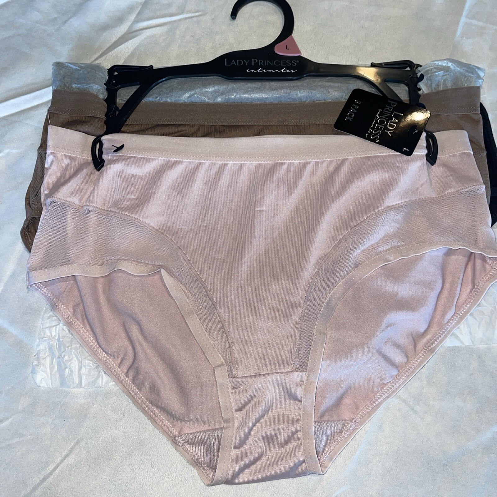 Lady Princess Intimates Women’s Size Large 3 Pack Panties Black Brown Pink NWT