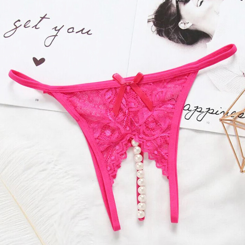 Women Lace Crotchles Thong G-string Pearl Panties Lingerie Underwear T-back