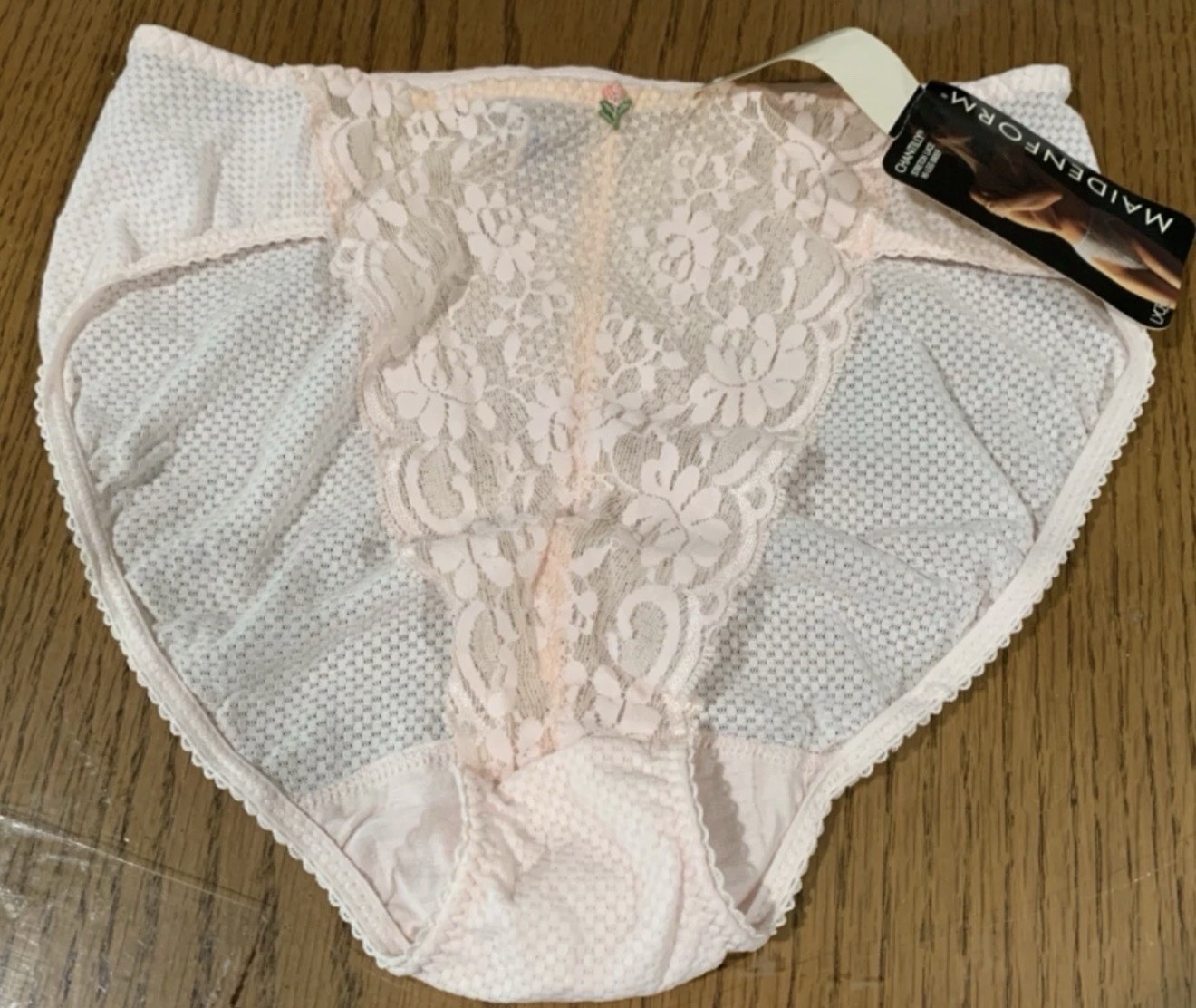 Vintage Maidenform Chantilly Panties Sz 6 Sheer Pink Lace High Leg ILGWU New