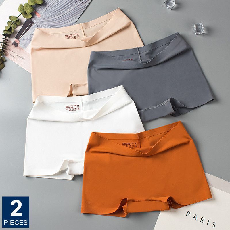 Cotton Crotch Underwear-Seamless Antibacterial Boxer Short Thin Safety Pants 2PC
