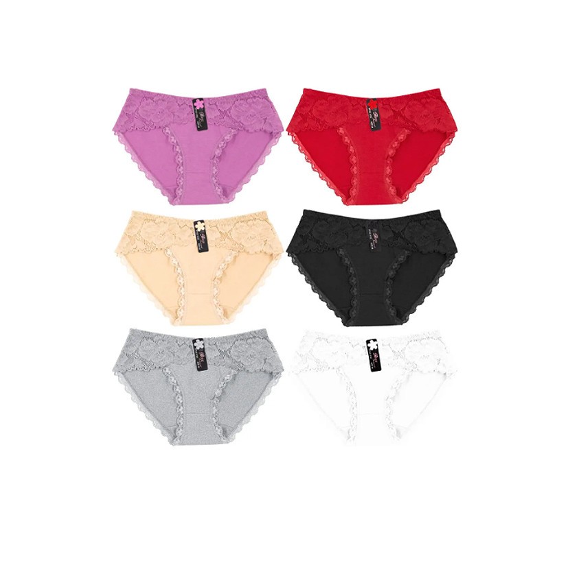 Women’s 12 Pack Of Rose Lace Trimmed Novelty Panties Cotton Stretch Briefs