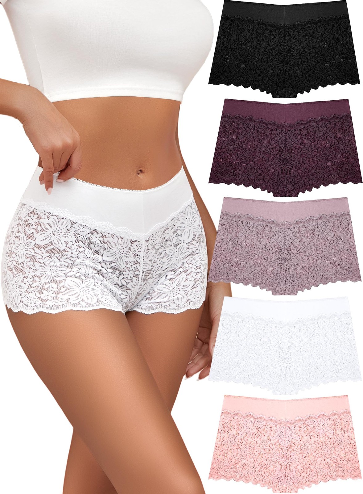 ALL OF SHE Lace Boy Shorts Sexy Cheeky Panties Breathable Womens Underwear St…