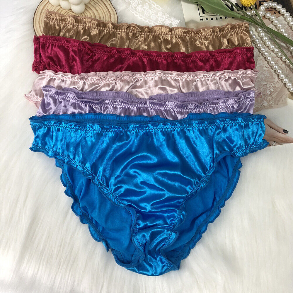 5 PCS Women Satin Panties Ladies Briefs Underwear Nylon High Cut Lingeries