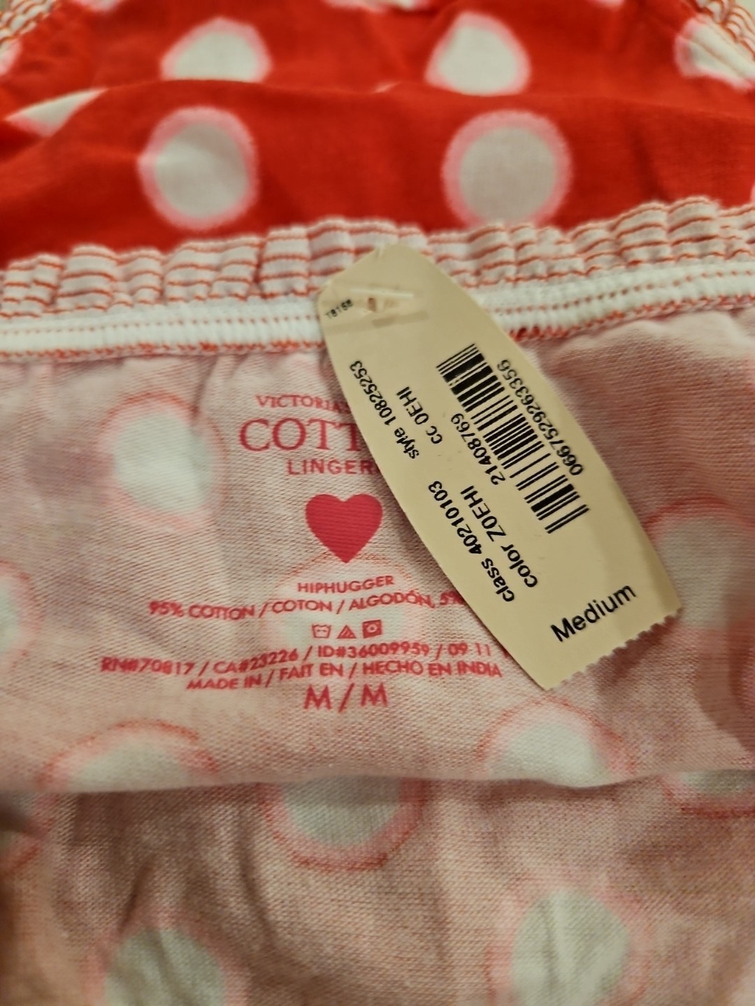 Victoria’s Secret Cotton Hiphugger Ruffle Trim Medium Pink & White Polka Dots