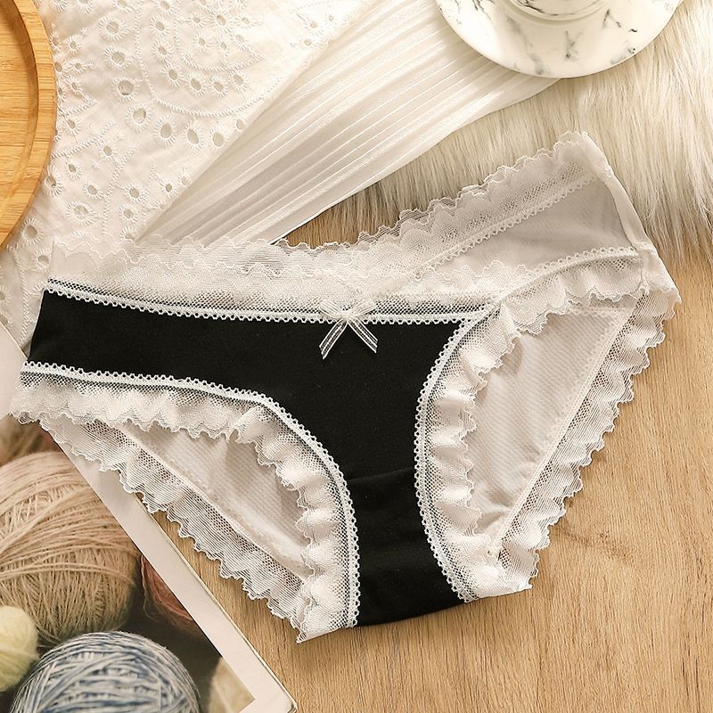 Antibacterial Patchwork Lace Panties – Breathable Hollow Cotton Mesh Underwear