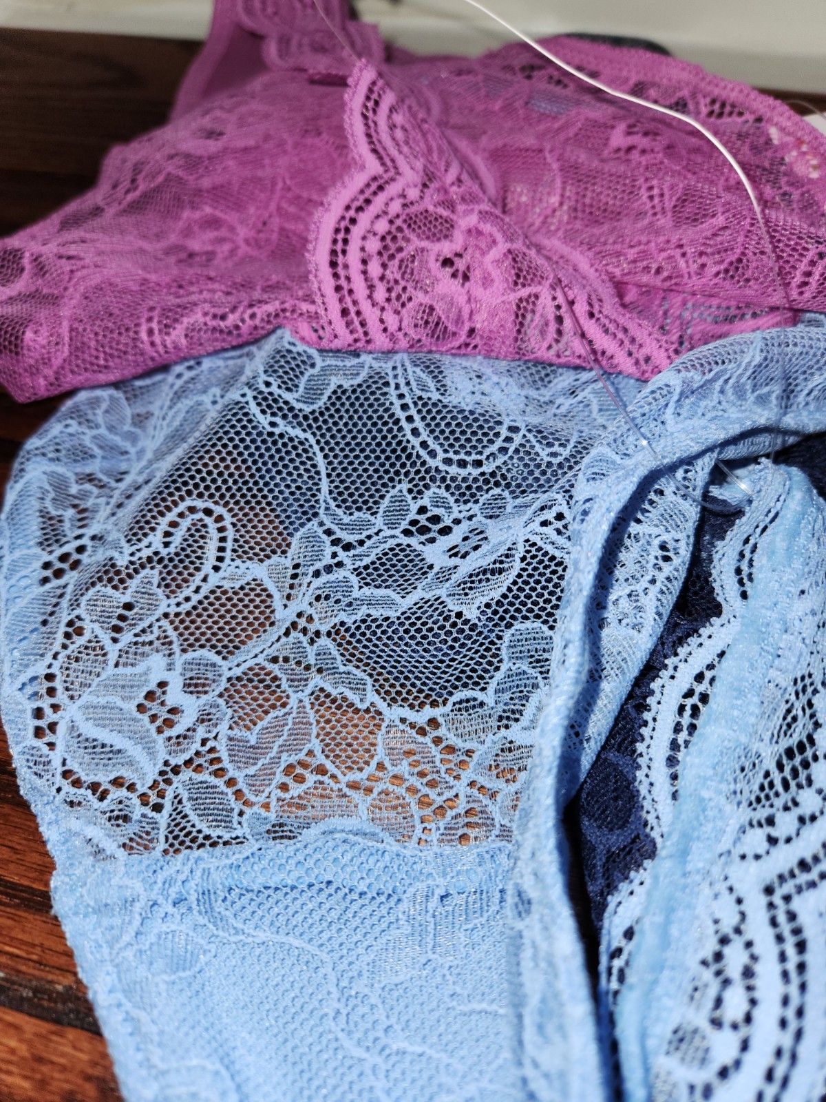 Joyspun 3pk. Lace String Women Thongs XXXL (22) Navy/Pink/light Blue NWT