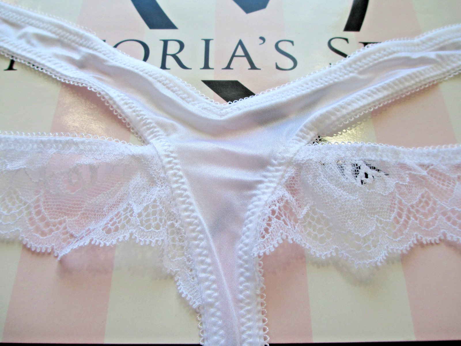 VICTORIA’S SECRET VERY SEXY High Leg Thong Panty S M L XL White NWT Cutout Lace