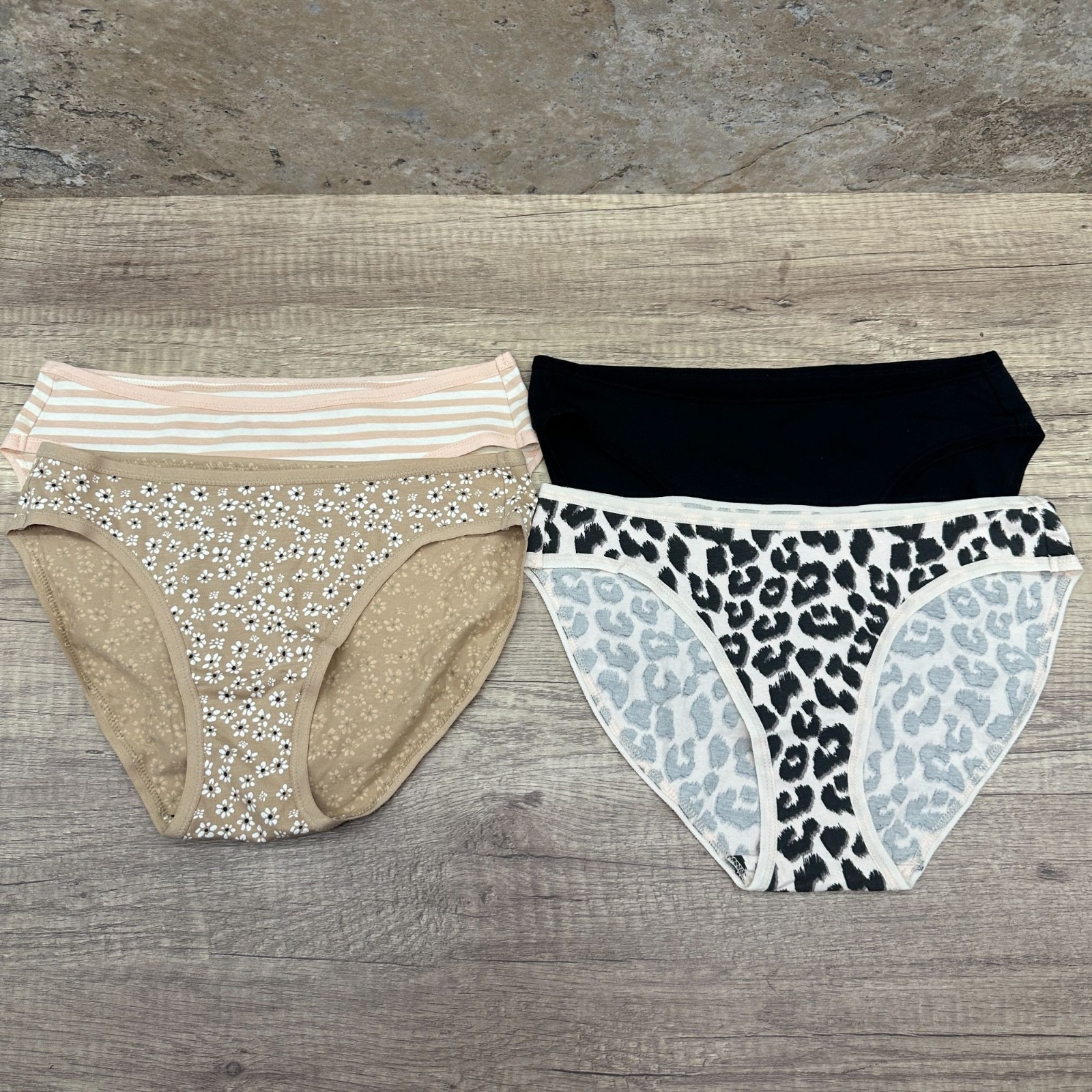 Pact Women’s Organic Cotton Bikini Panties 4 Pack Floral Leopard Stripe Black S