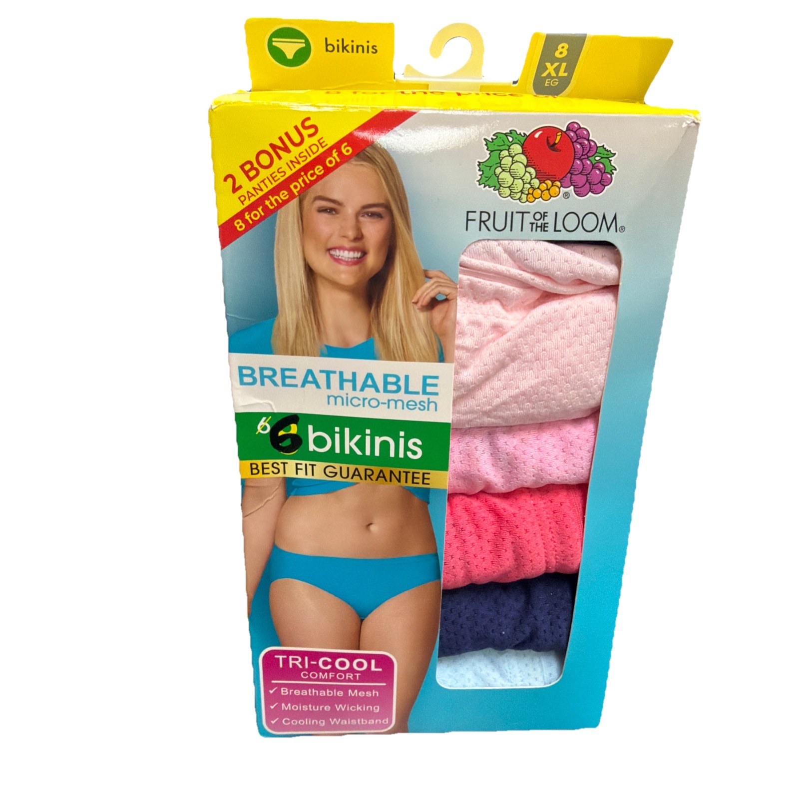 Fruit Of The Loom Bikinis Size 8 XL 6 Bikinis Assorted