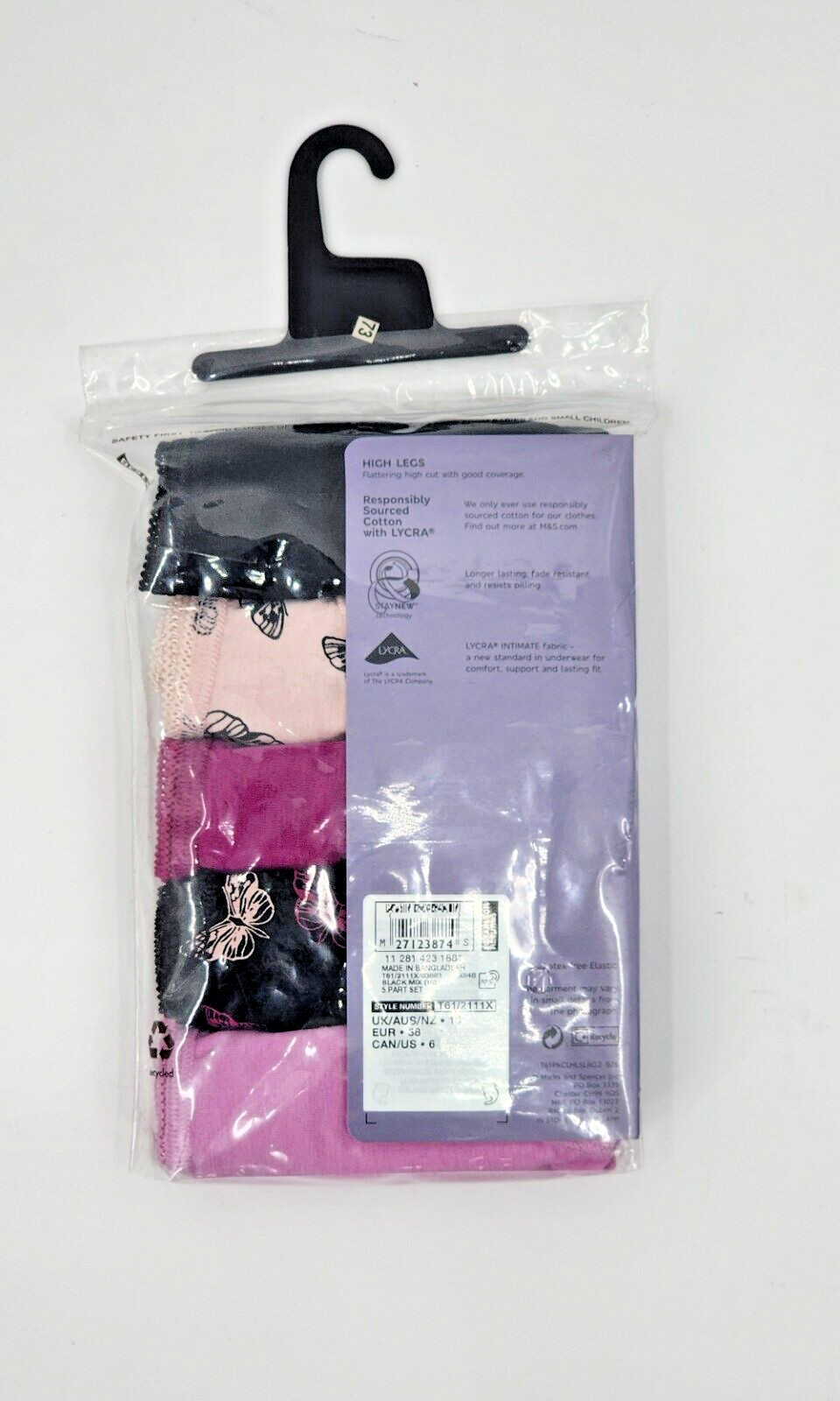 M&S Ladies 5 Pack Cotton Lycra High Legs Briefs Knickers Underwear 8 to 18