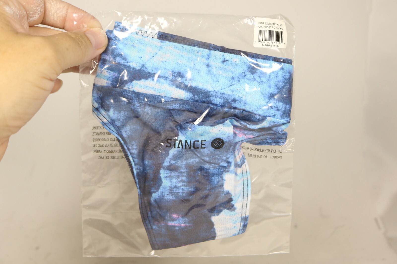Stance Wide Side Thong Tropic Storm Thong Size L Large 12-14 Blue NWT