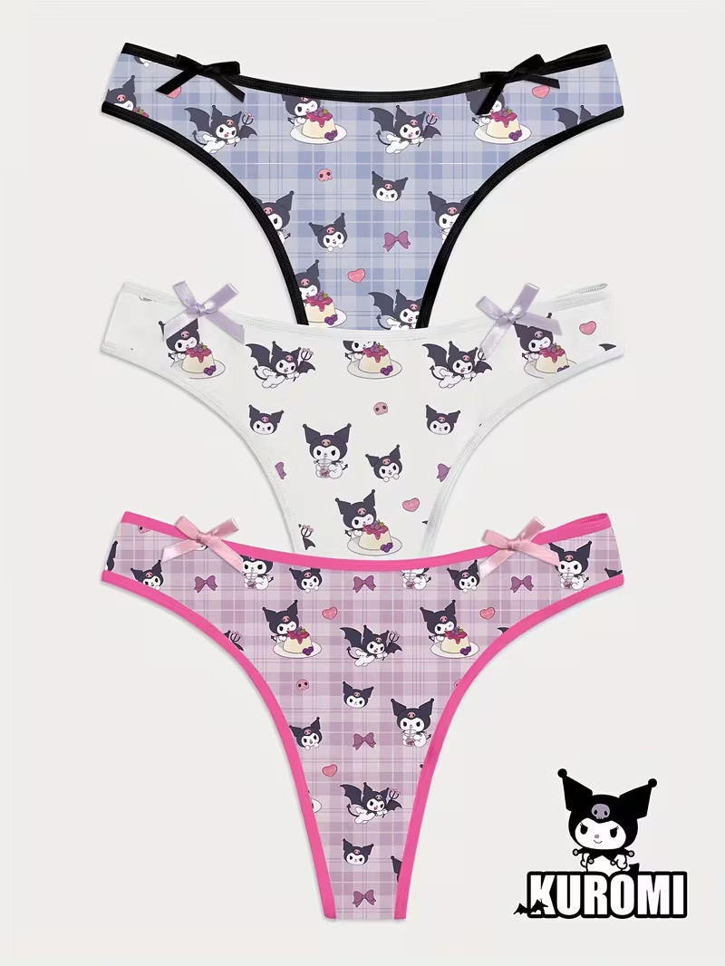 Sanrio Hello Kitty & Friends Kuromi Cartoon Kawaii Thong Panties – Pack of 3