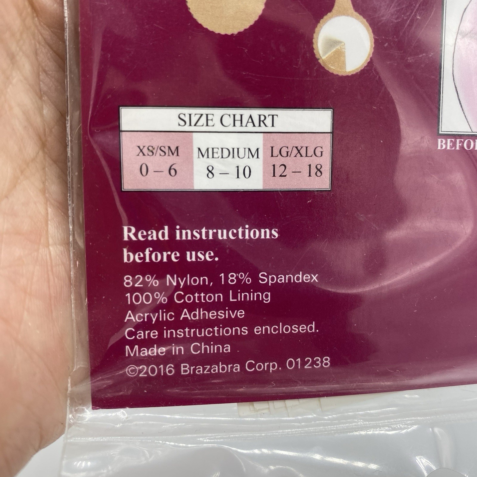 Braza No More Panty Lines Strapless Adhesive Thong Underwear XS to Small Beige