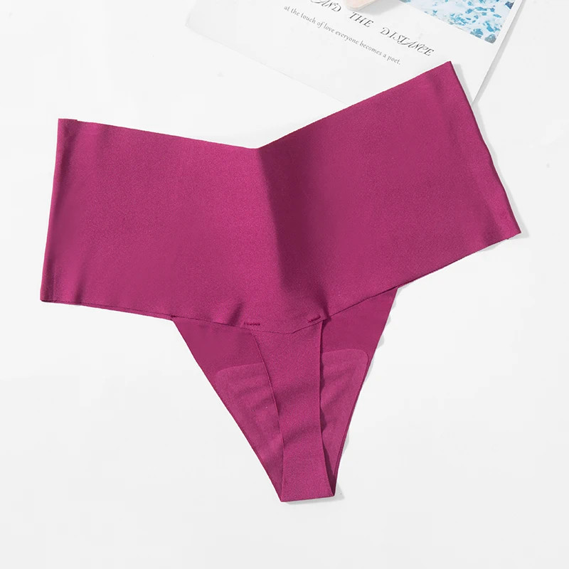 Seamless Satin Thong Panties High Waist Women’s V Cut Stretch Underwear 3 Pcs