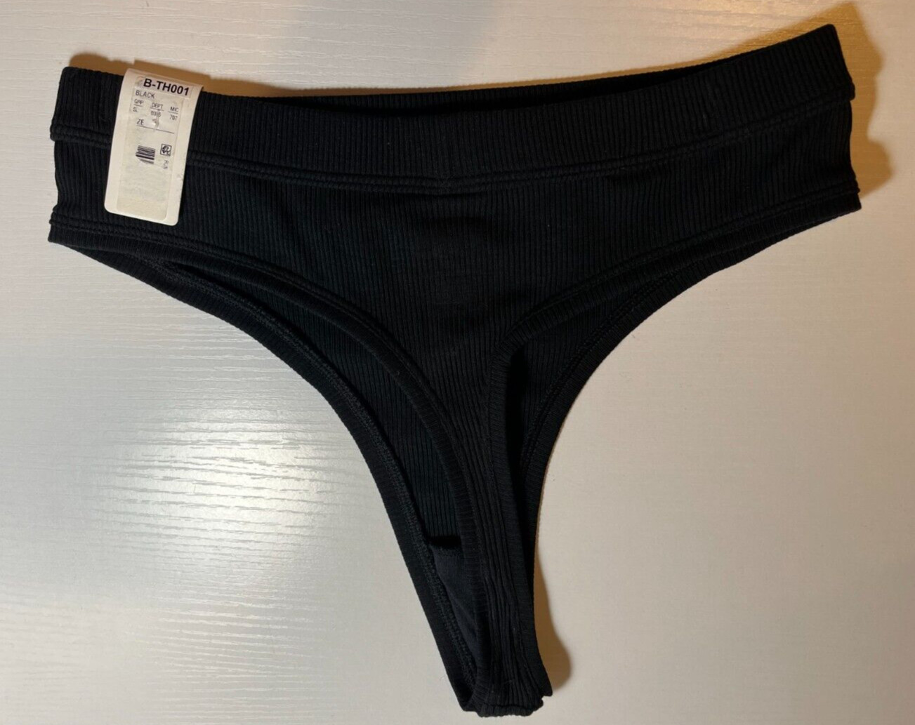 GB GB-TH001 Juniors Ribbed Cotton-Blend Thong Panty, Black Size XS